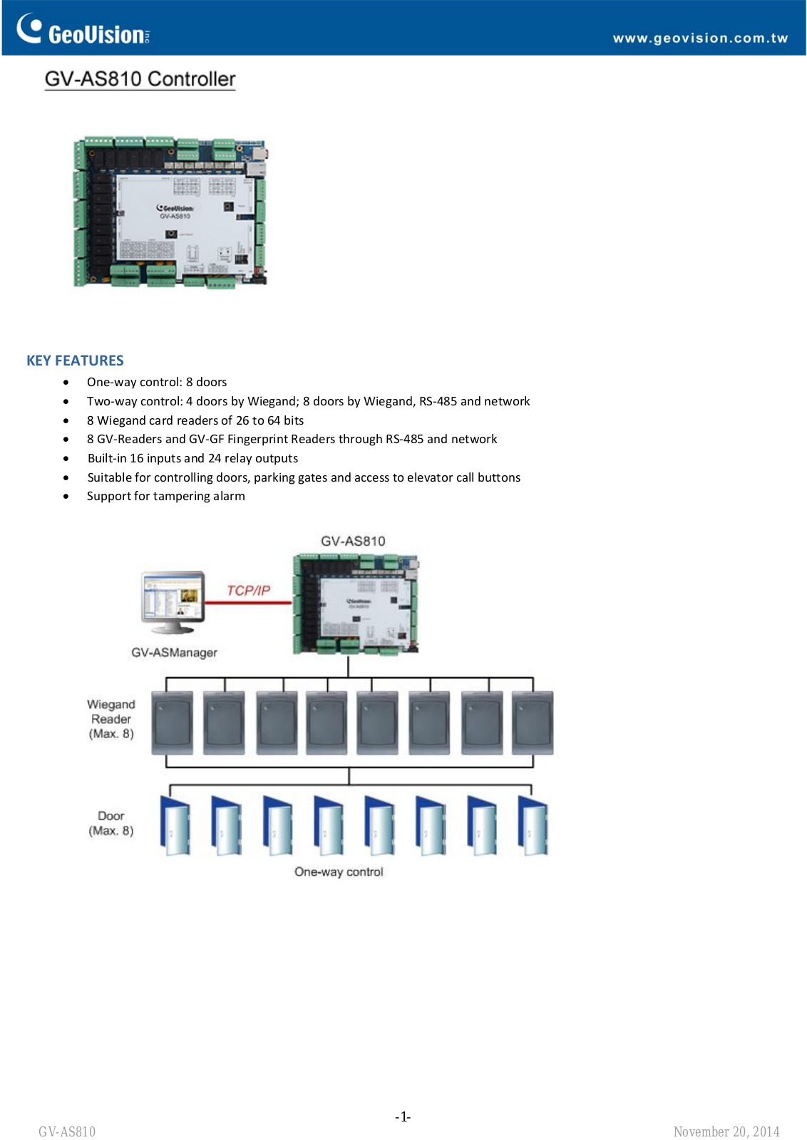 Geovision GV‐AS810 Specsheet