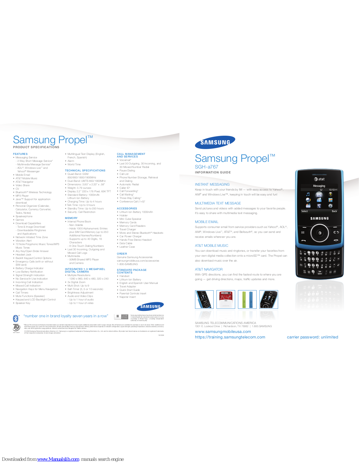 Samsung SGH-a767, AT&T Propel SGH-a767 Information Manual