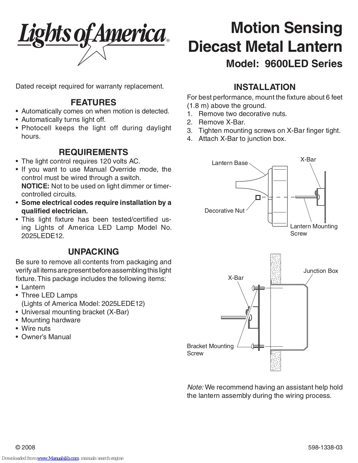 Lights of America 9600LED Owner's Manual