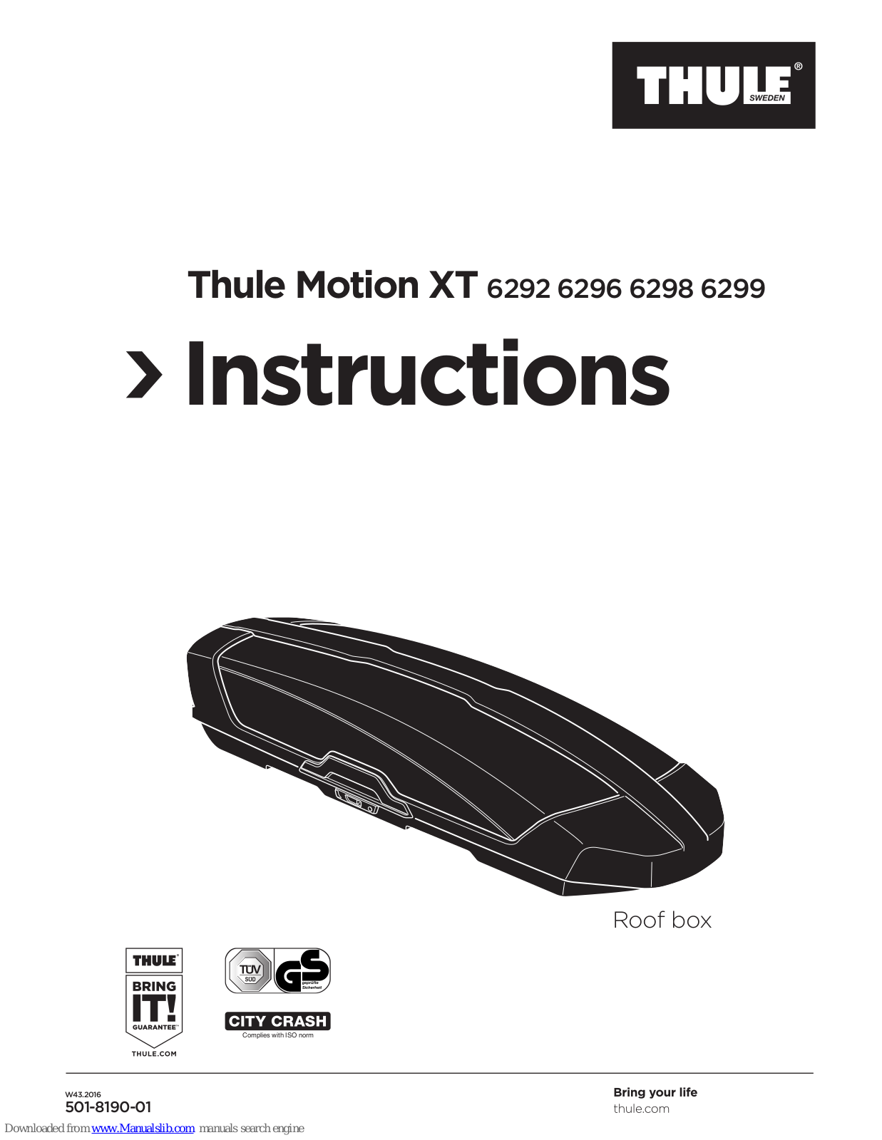 Thule Motion XT 6292, Motion XT 6296, Motion XT 6298, Motion XT 6299 Instructions Manual