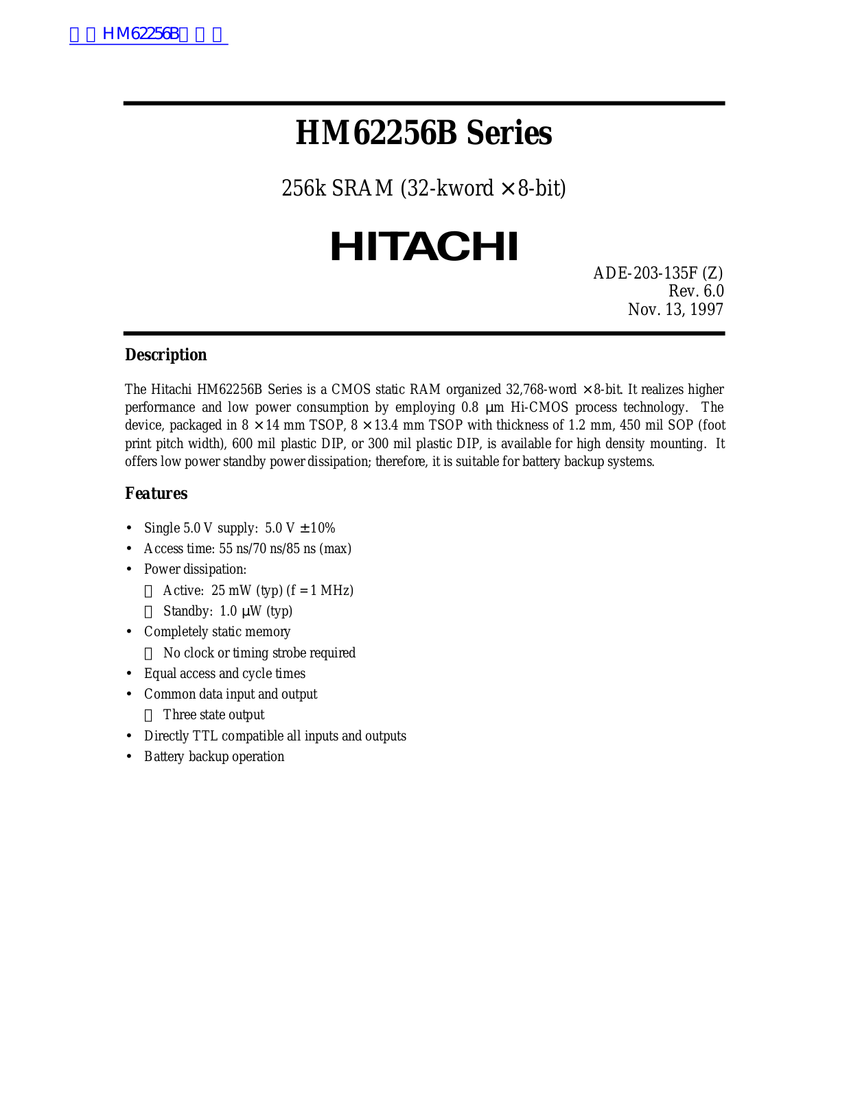 HITACHI HM62256B User Manual