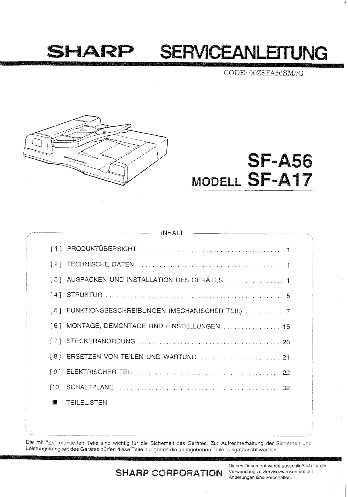 SHARP sfa17, sfa56smd Service Manual