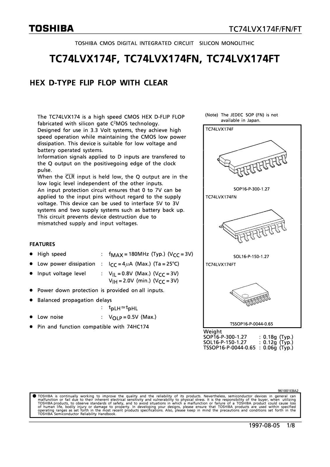 Toshiba TC74LVX174FN, TC74LVX174F Datasheet