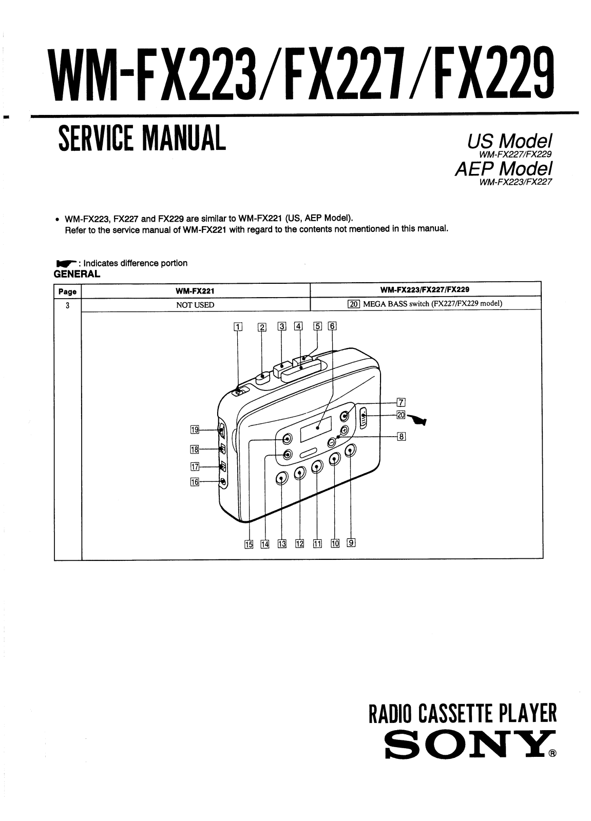 Sony WMFX-223 Service manual