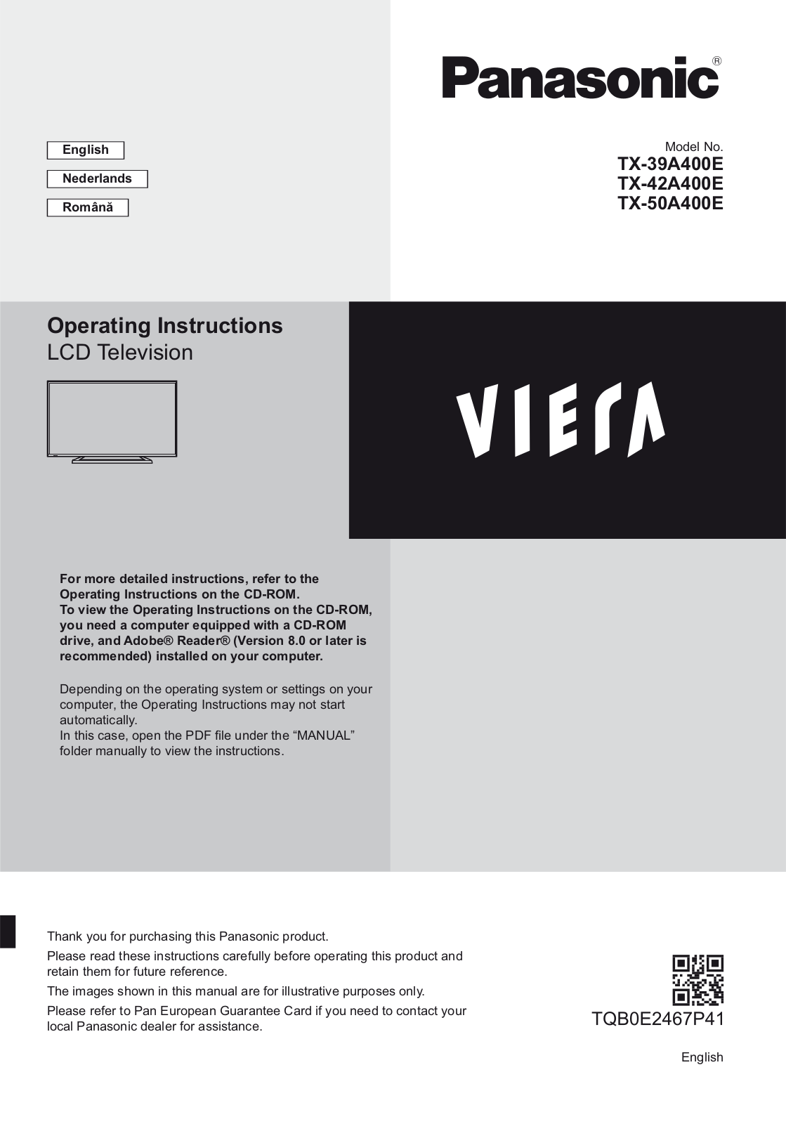 Panasonic TX-50A400E, TX-39A400E, TX-42A400E Operating Instructions