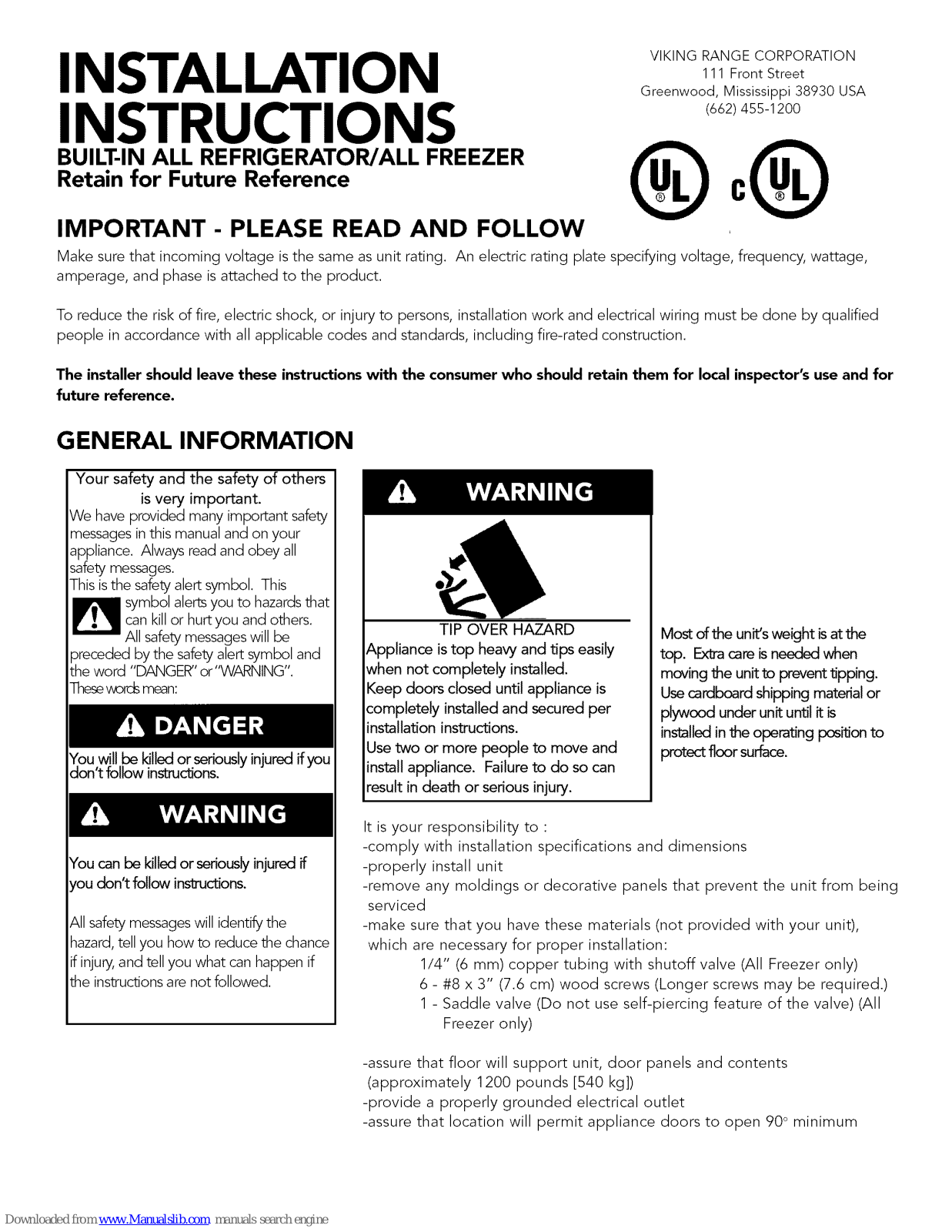 Viking Range VCFB304, VCRB304, VCFB364, VCRB364, DDFB304 Installation Instructions Manual - ManualMachine.com