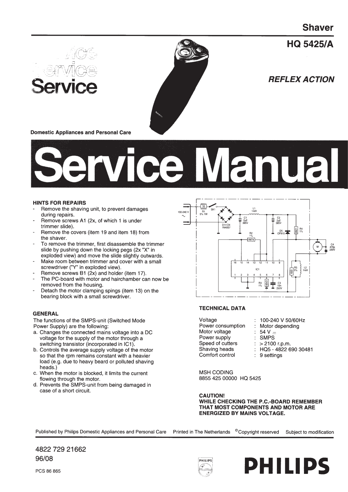 Philips HQ5425A Service Manual