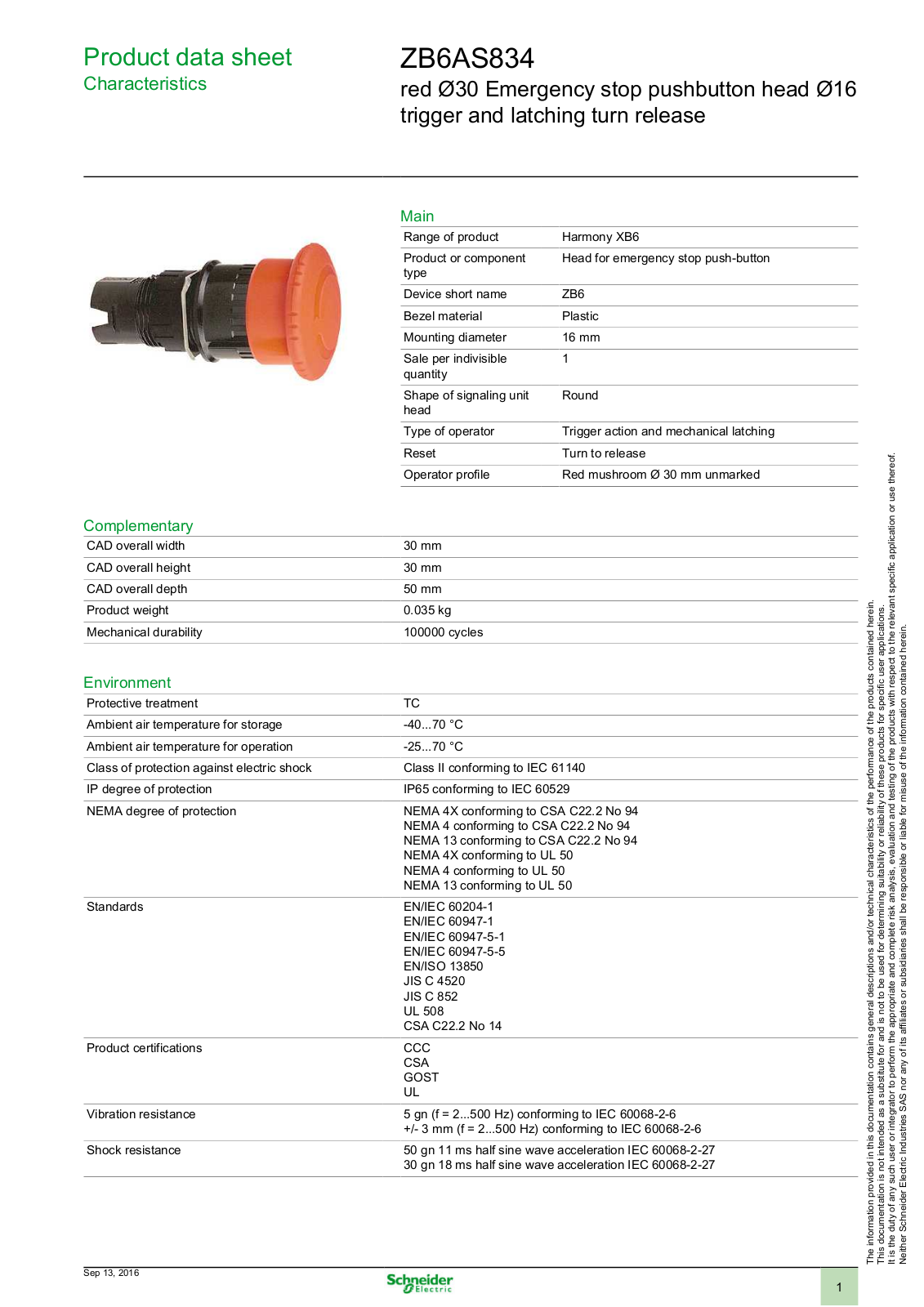 Square D ZB6AS834 Data Sheet