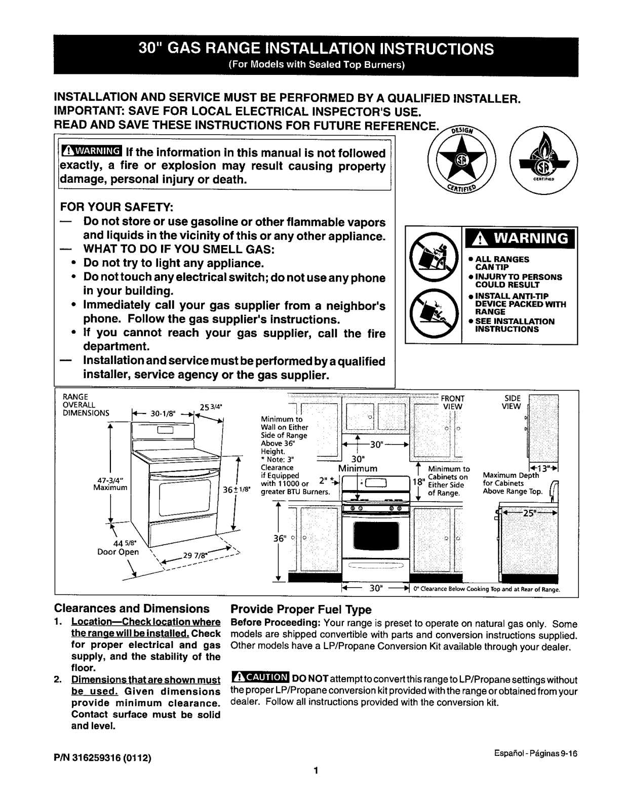 Frigidaire FGF378ACC, FGF378ACD, FGF378ACE, FGFL77ABC, FGFL77AQC Installation Guide - ManualMachine.com