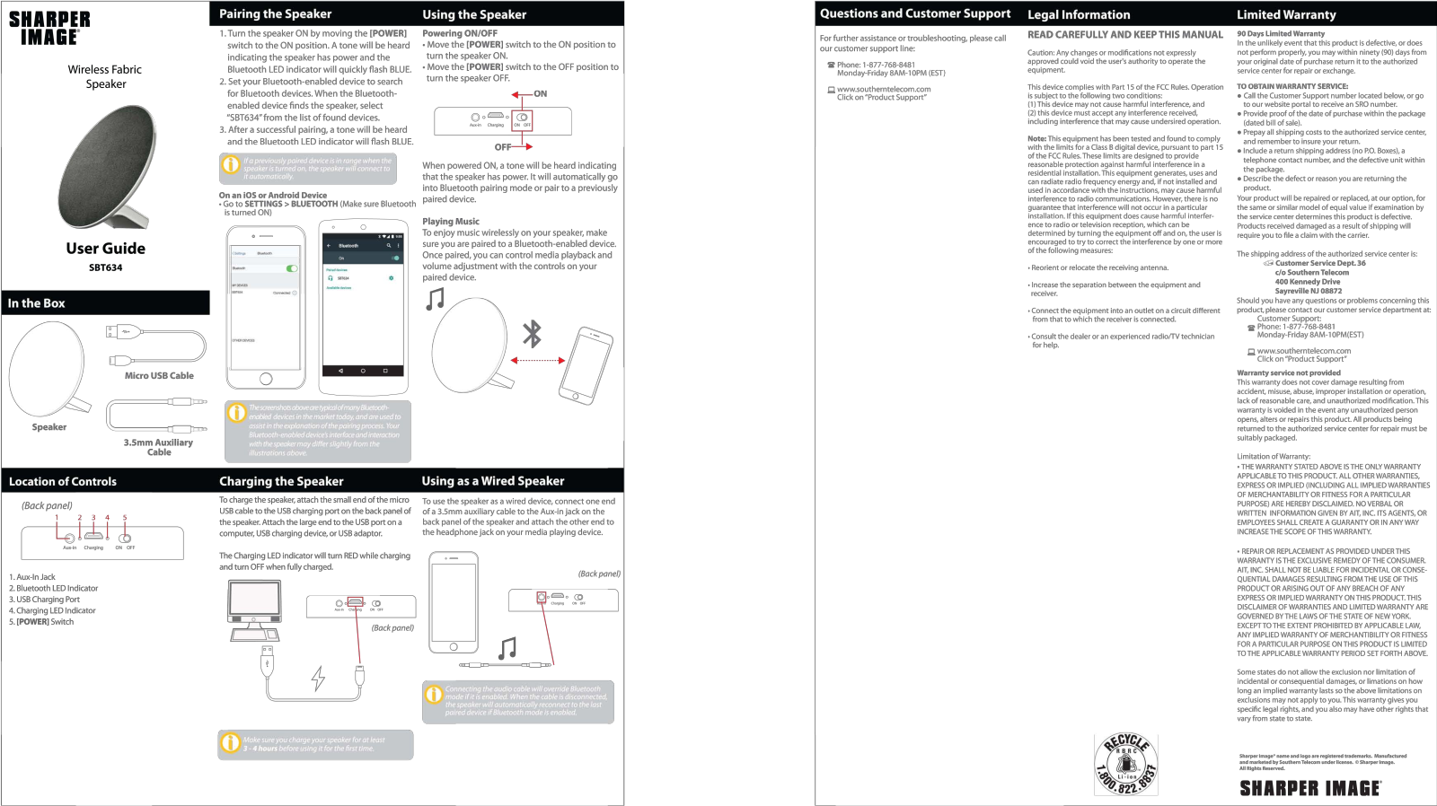 Sharper image SBT634 User Manual