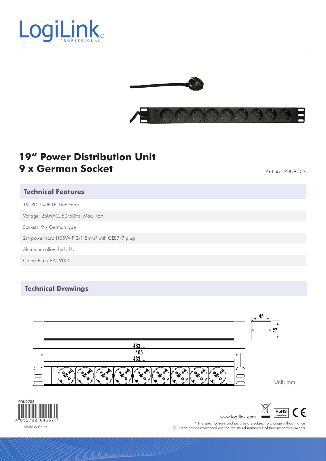 LogiLink PDU9C03 User Manual