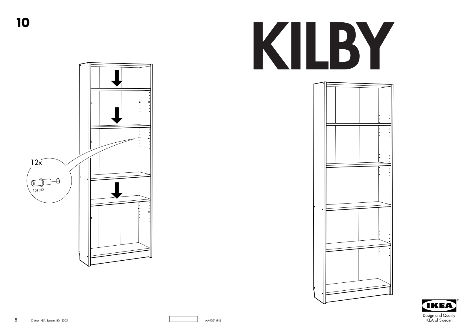IKEA KILBY BOOKCASE 26 3-8X76 3-8 Assembly Instruction