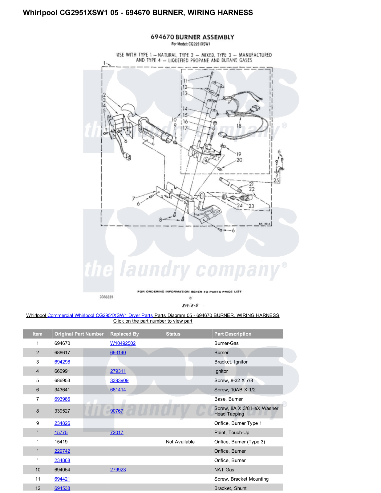 Whirlpool CG2951XSW1 Parts Diagram