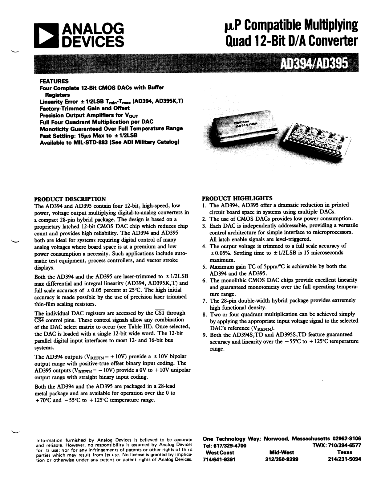 Analog Devices AD394KM, AD394JM, AD395TM, AD395KM, AD395JM Datasheet