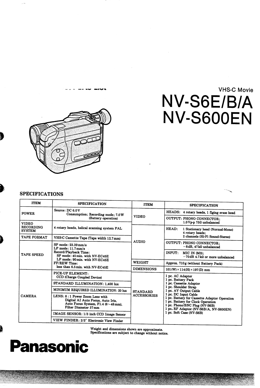 Panasonic NV-S6E-B-A, NV-S600EN User Manual