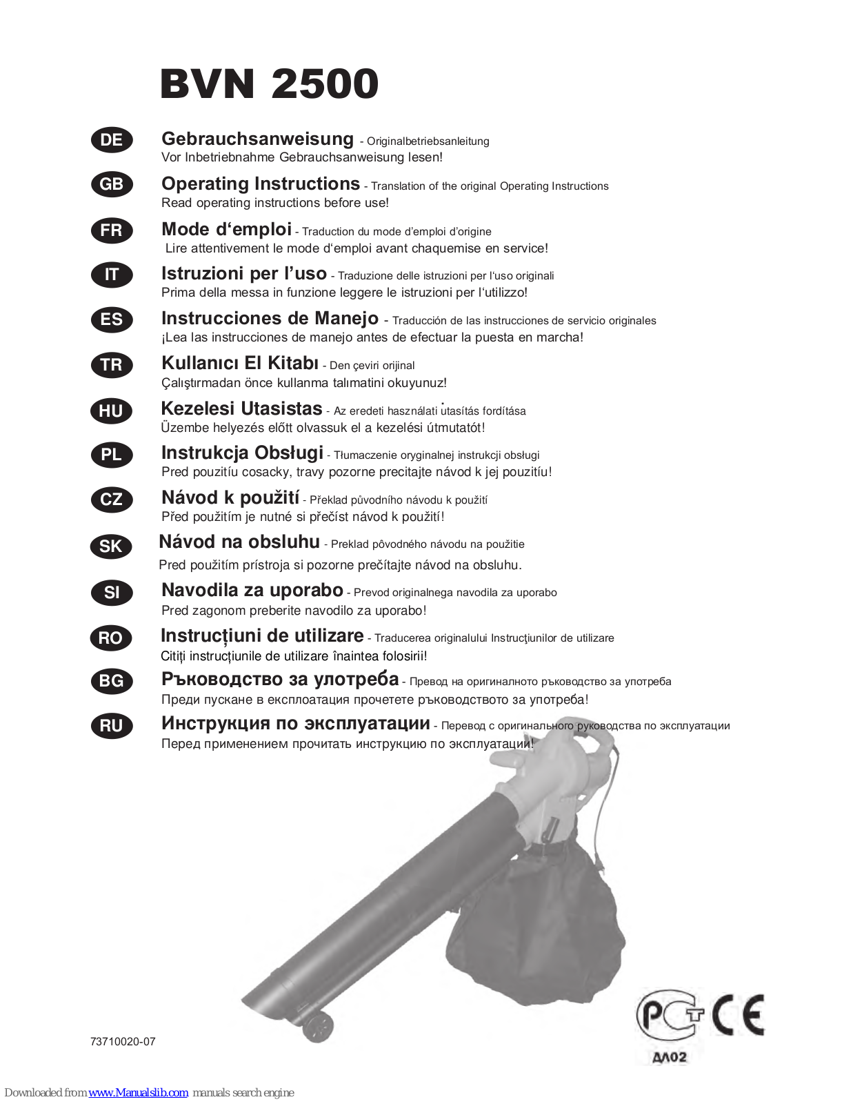 Ikra BVN 2500 Operating Instructions Manual