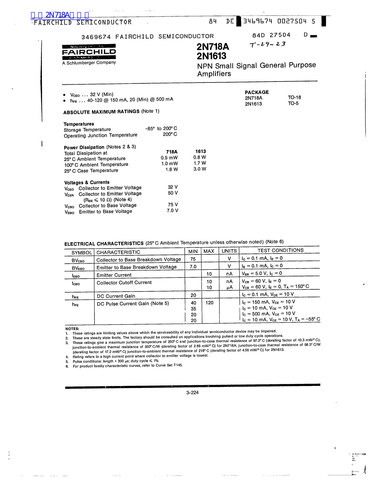 Fairchild 2N718A, 2N1613 service manual