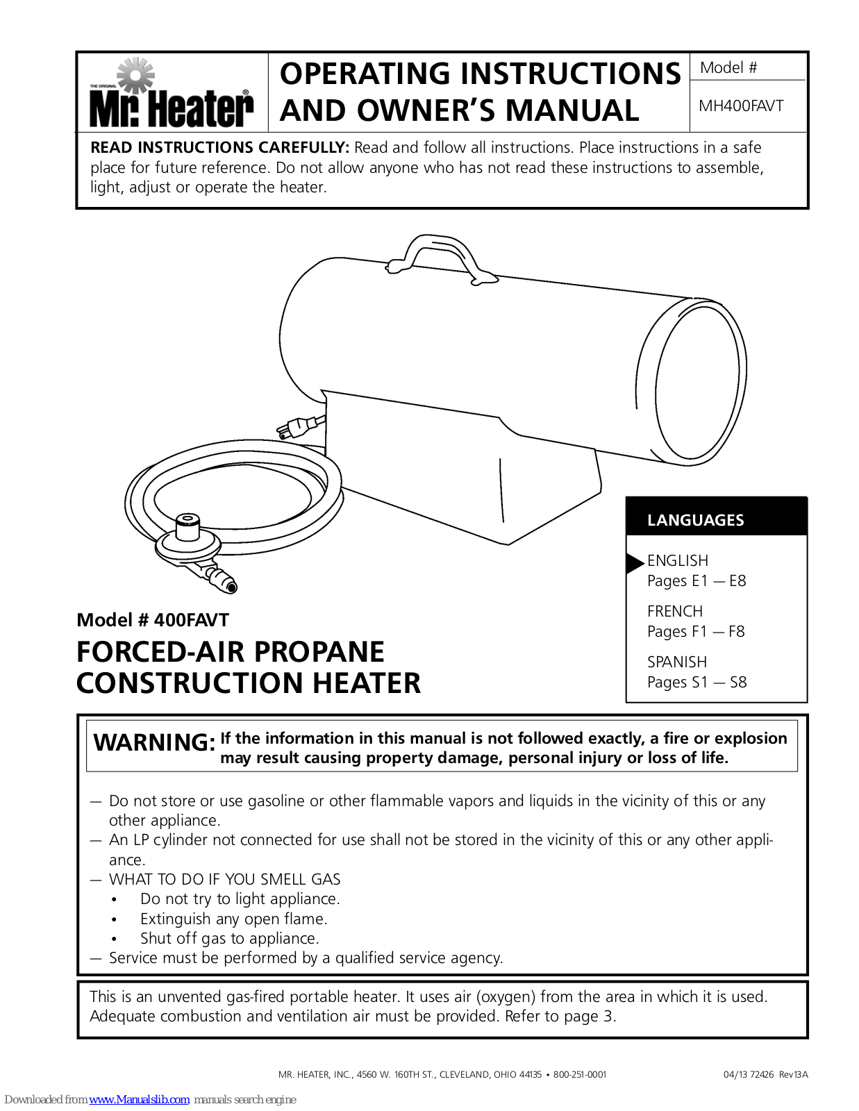 Mr. Heater 400FAVT, MH400FAVT Owner's Manual