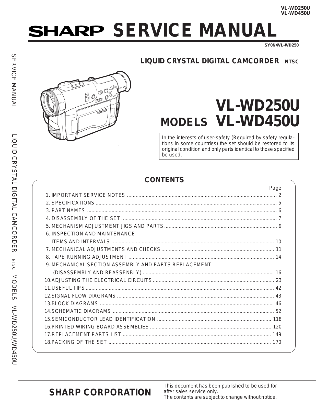 SHARP VLWD250, VLWD250U, VLWD450U Service Manual