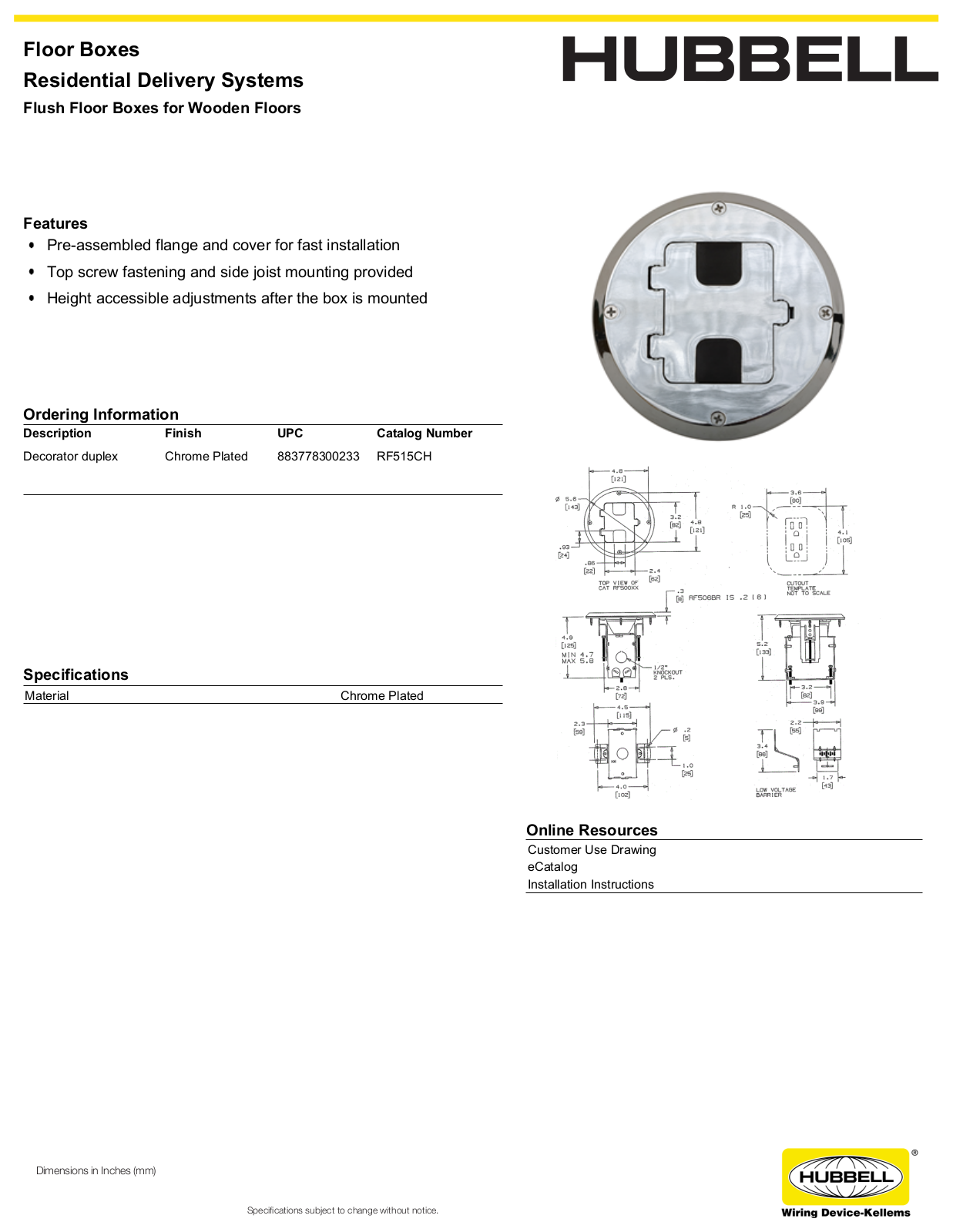 Hubbell RF515CH Specifications