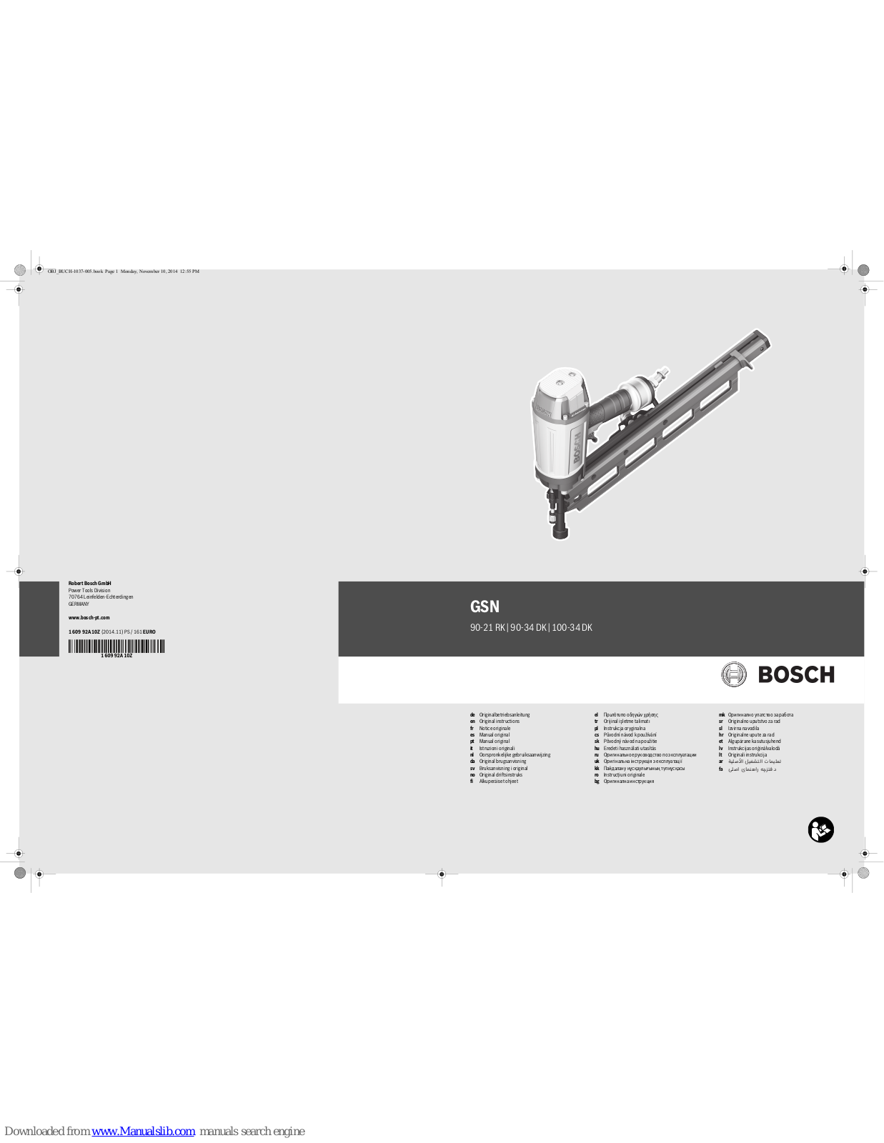 Bosch GSN 90-21 RK, GSN 90-34 DK, GSN 100-34 DK Original Instructions Manual