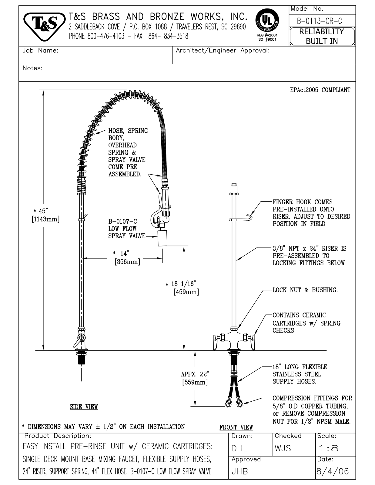 T&S Brass B-0113-CR-C User Manual