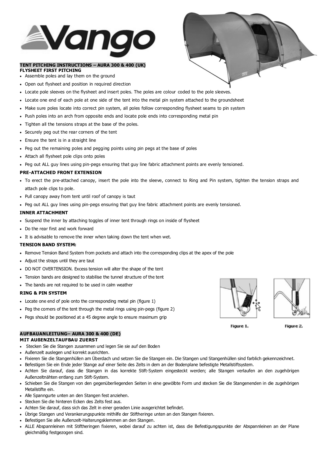 Vango Aura 300, Aura 400 User Manual