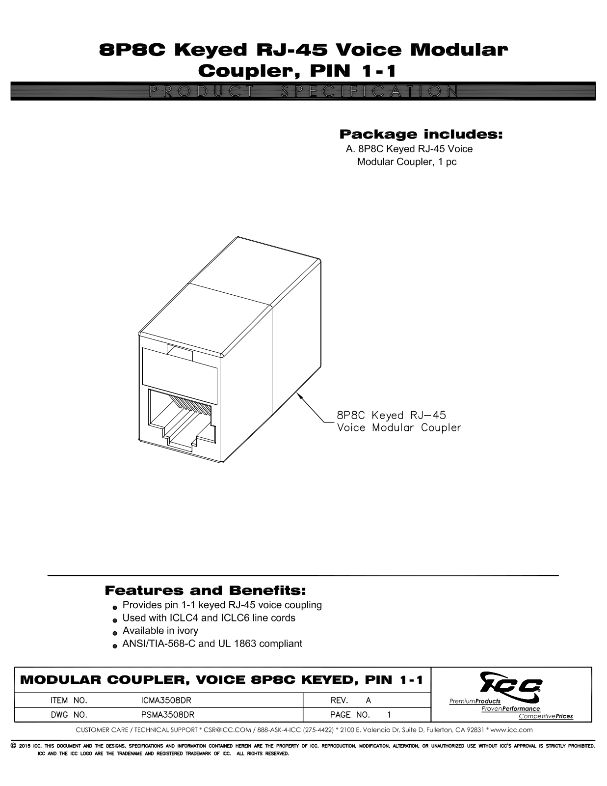 ICC ICMA3508DR Specsheet