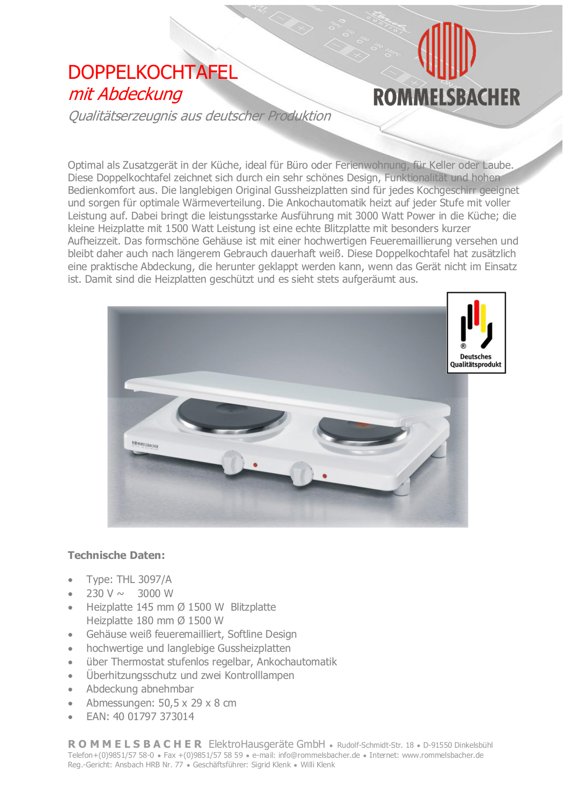 Rommelsbacher THL 3097-A User Manual