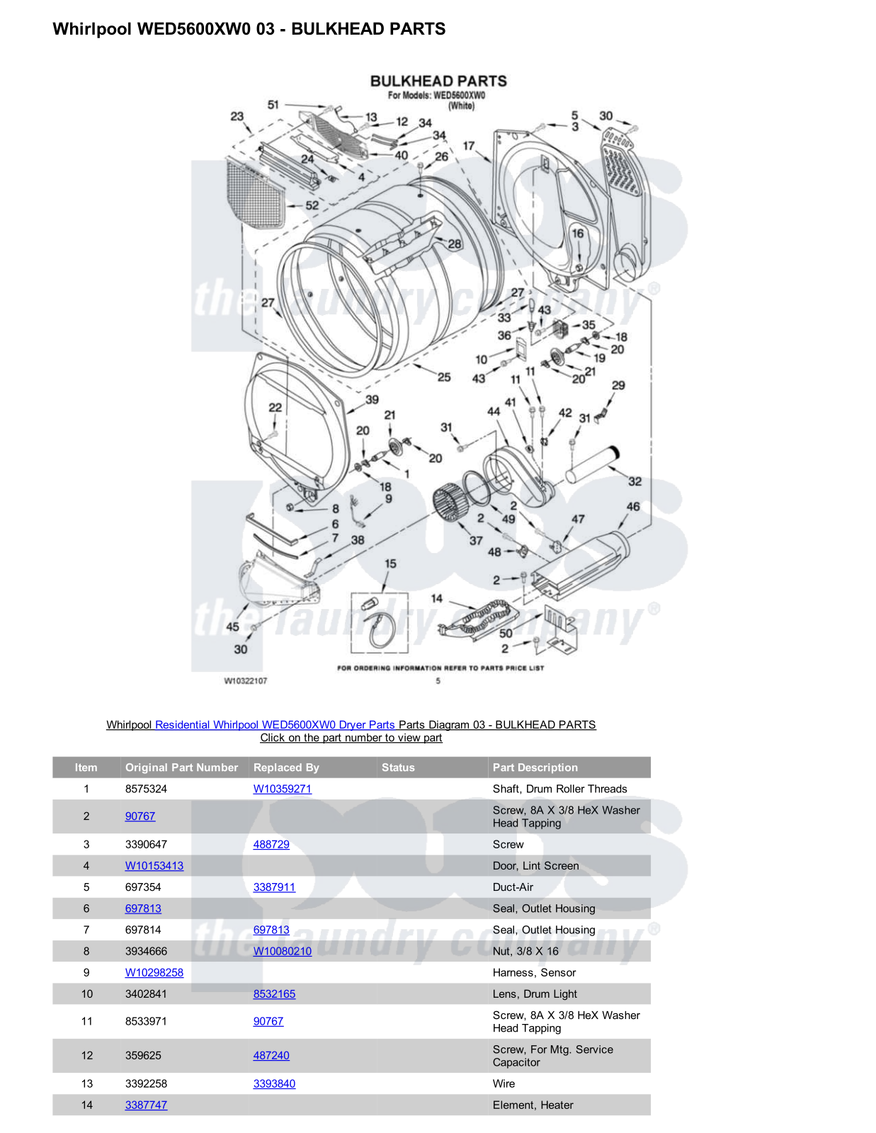 Whirlpool WED5600XW0 Parts Diagram