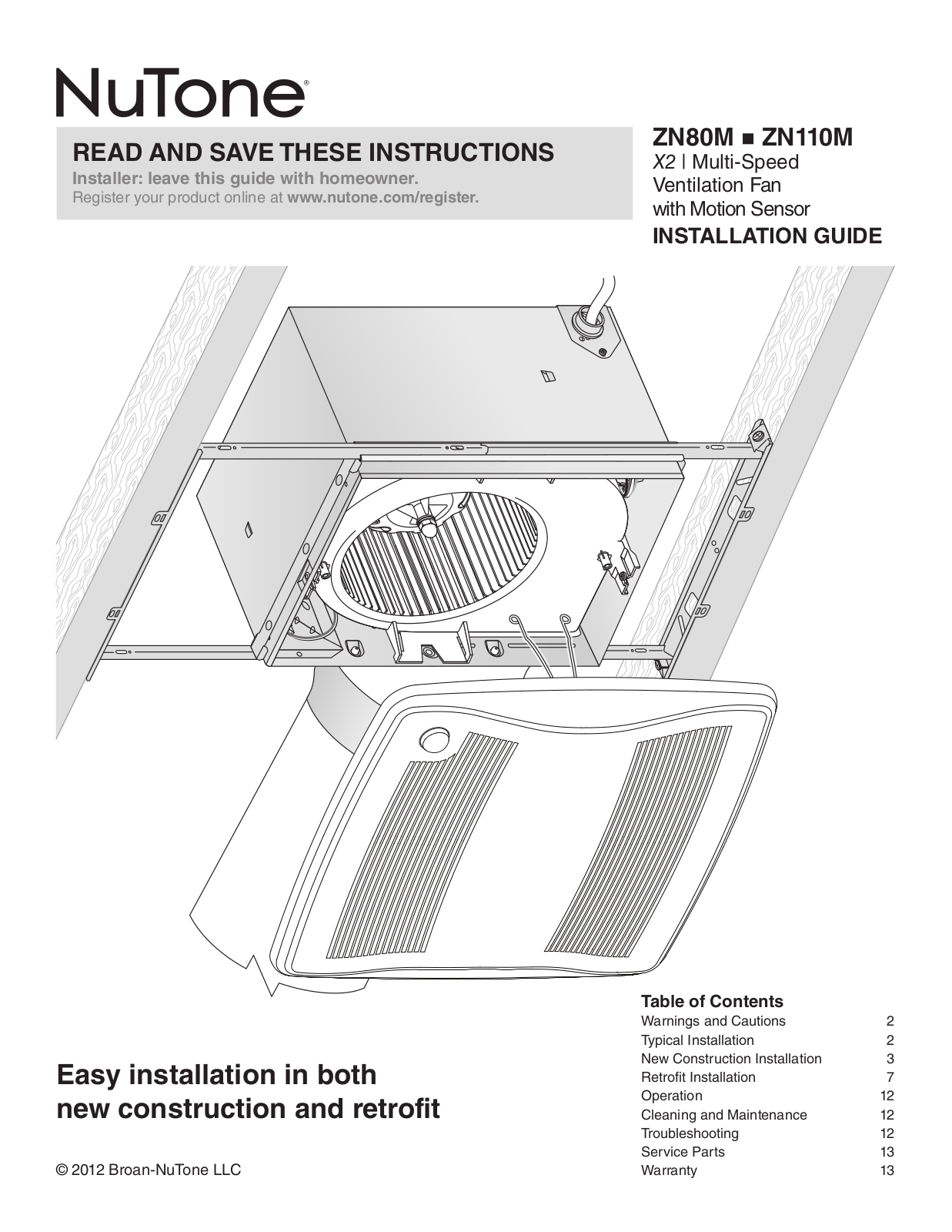 NuTone ZN110M Quick Start Manual