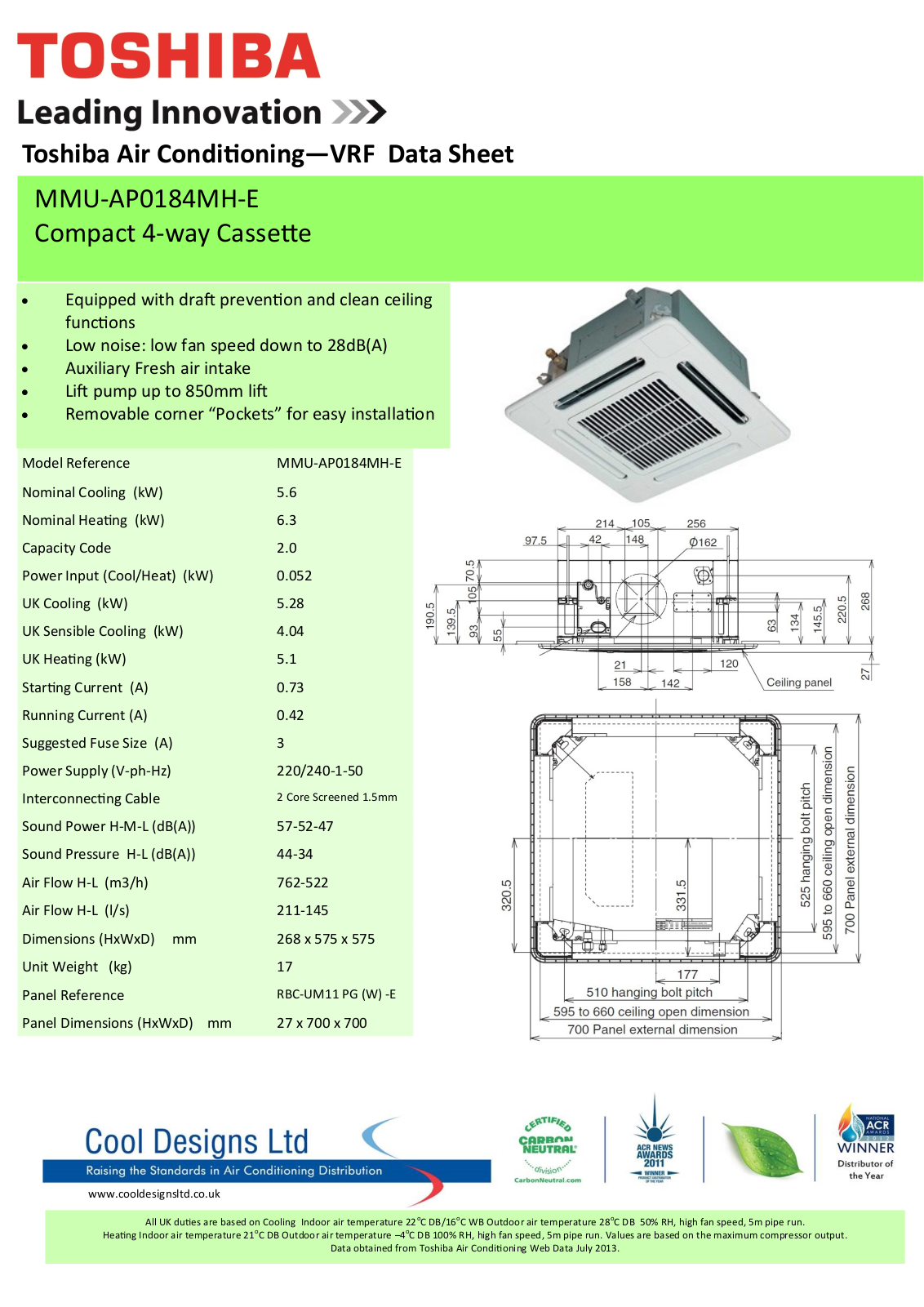 Toshiba MMU-AP0184MH-E Datasheet