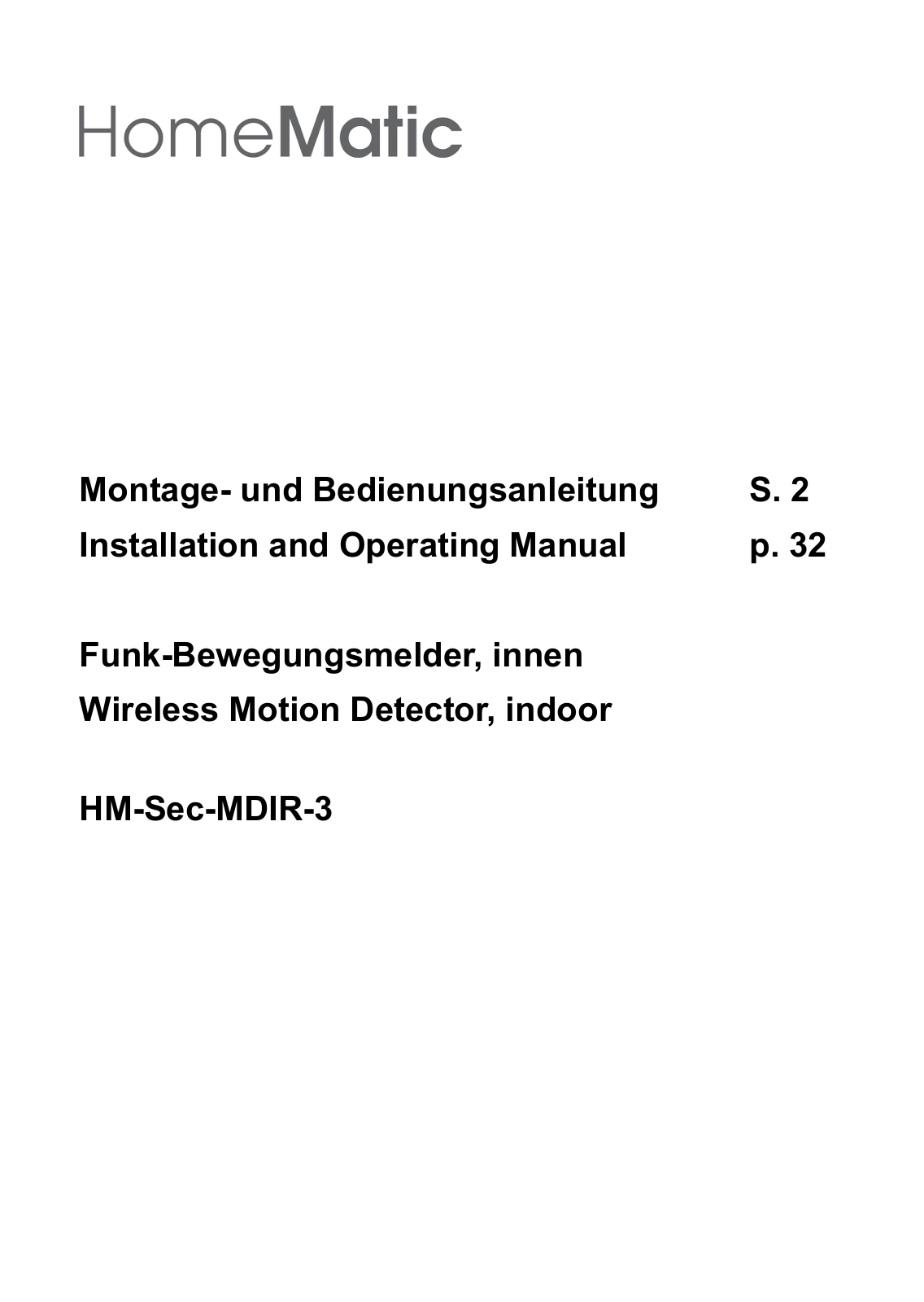 HomeMatic HM-Sec-MDIR-3 Installation And Operating Manual