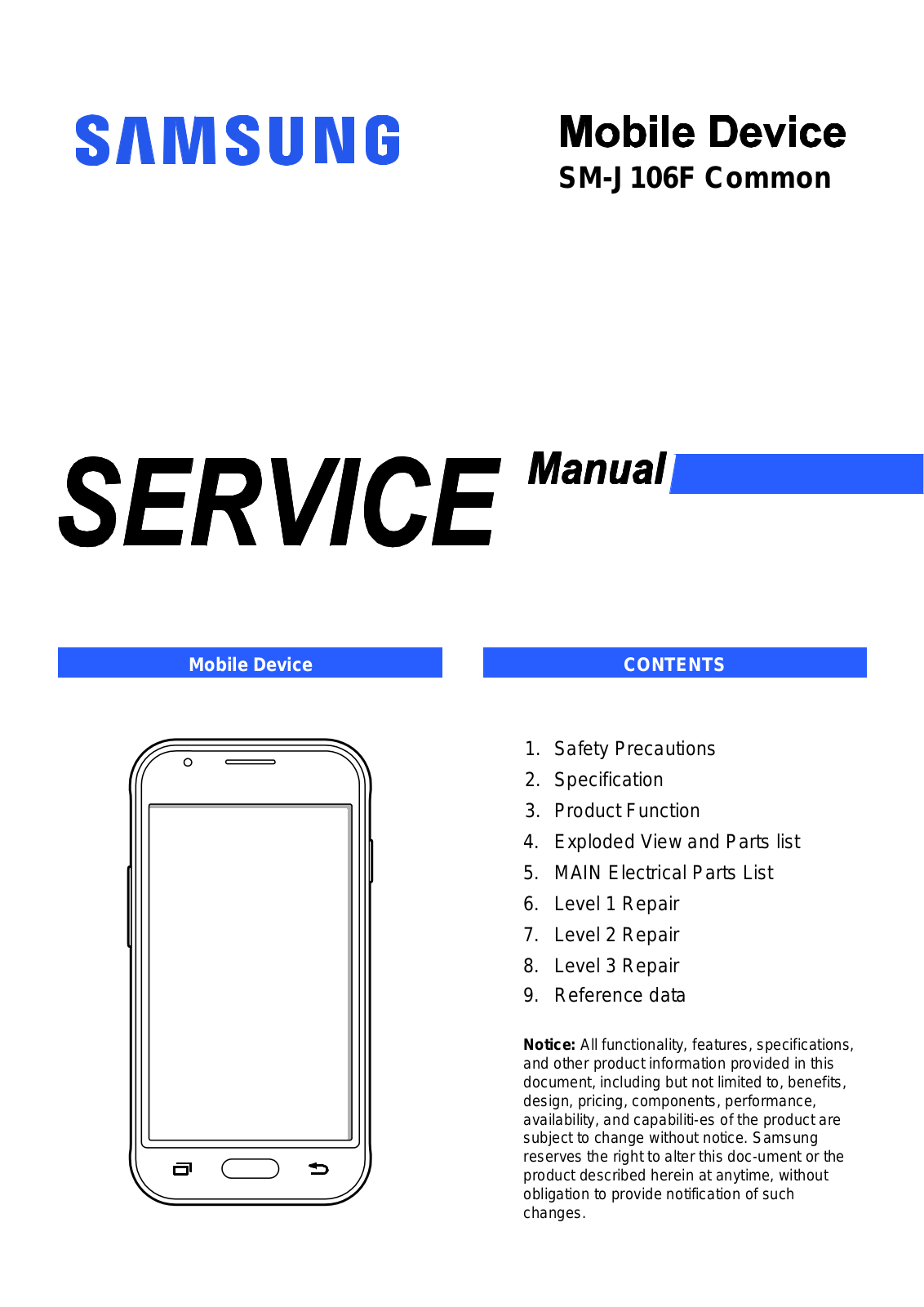 Samsung SM-J106F service manual Cover