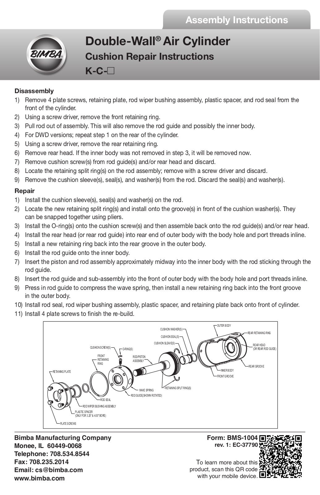 Bimba Double-Wal Air Cylinder Cushion User Manual