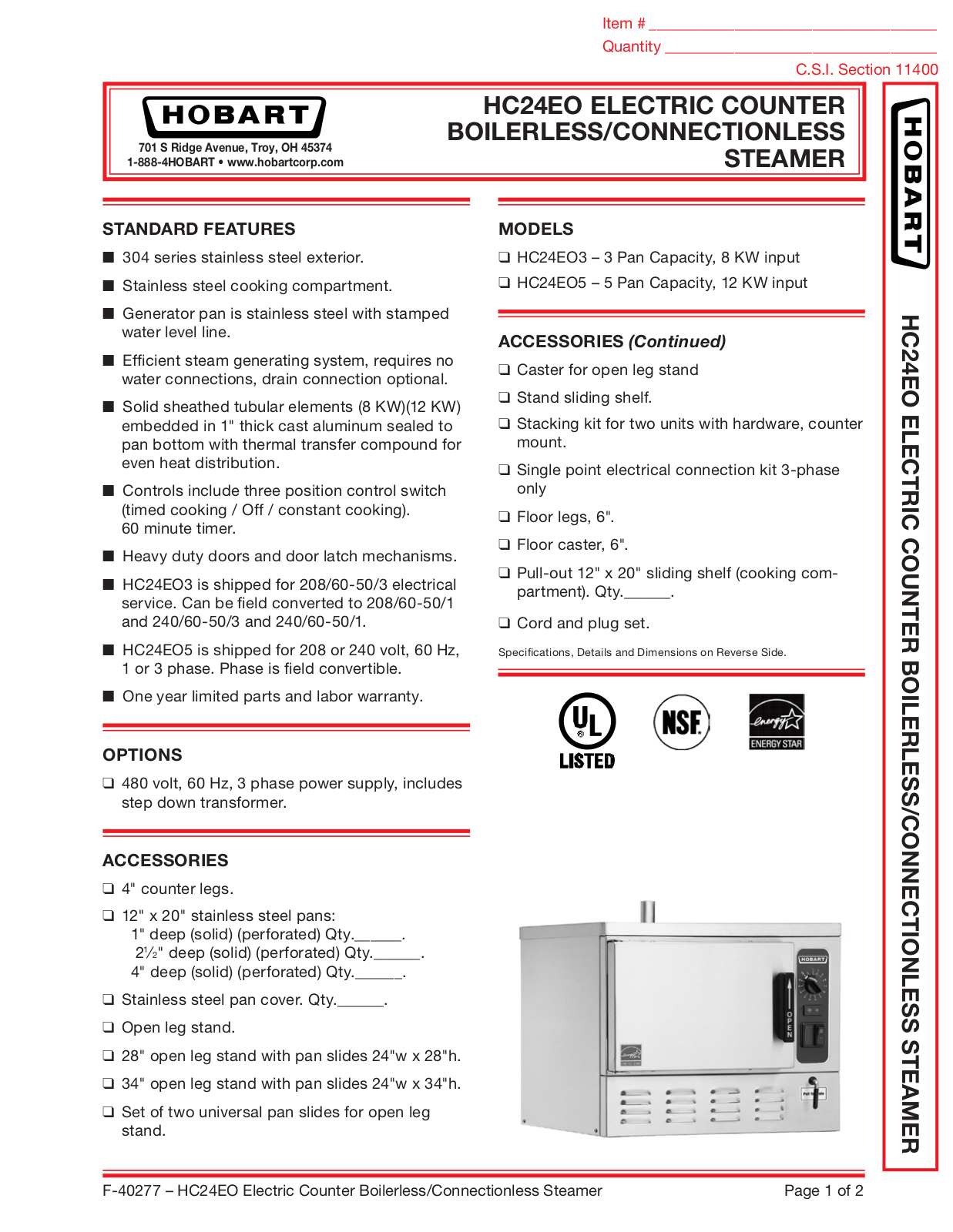 Mannhart HC24EO Specifications