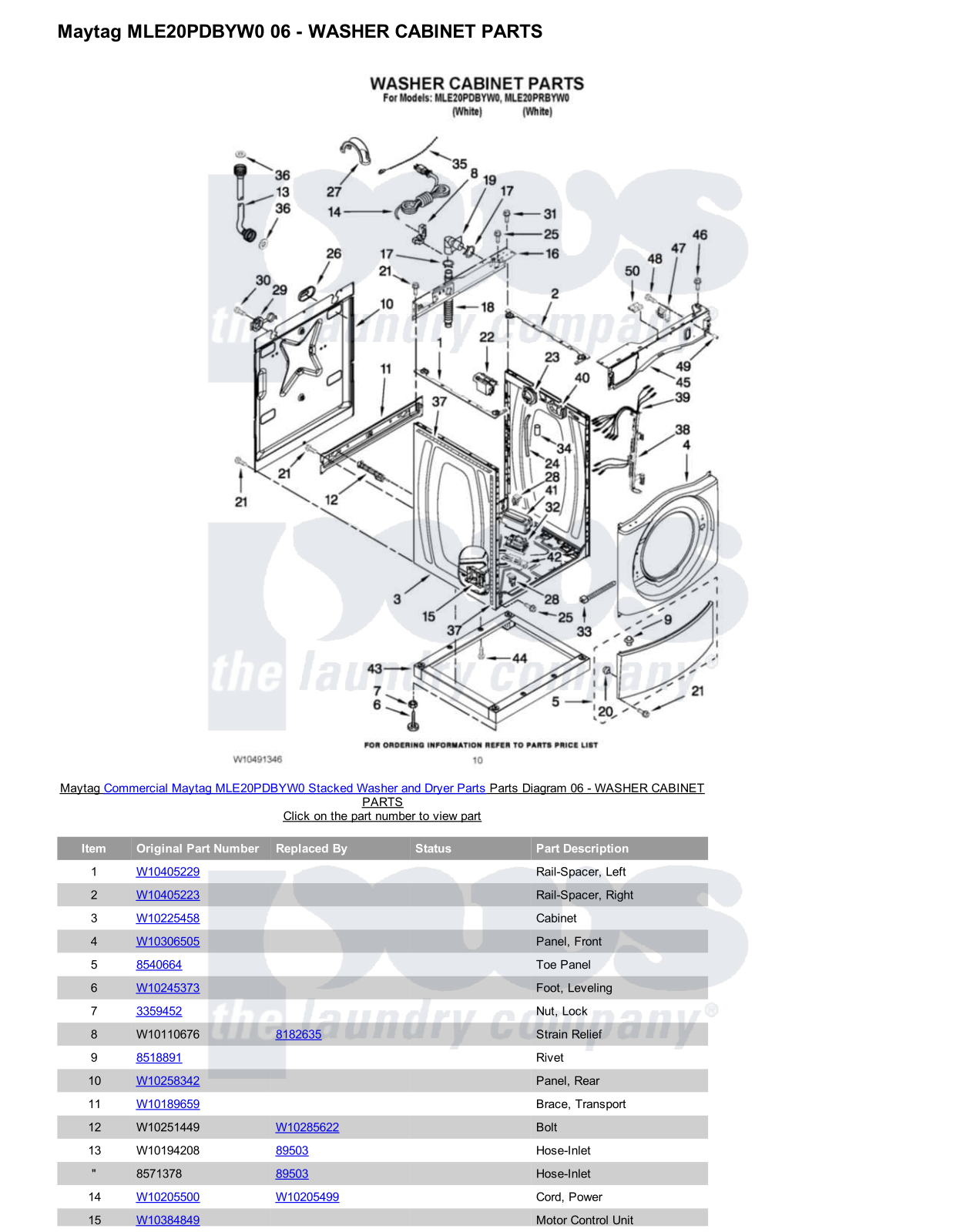 Maytag MLE20PDBYW0 Stacked and Parts Diagram