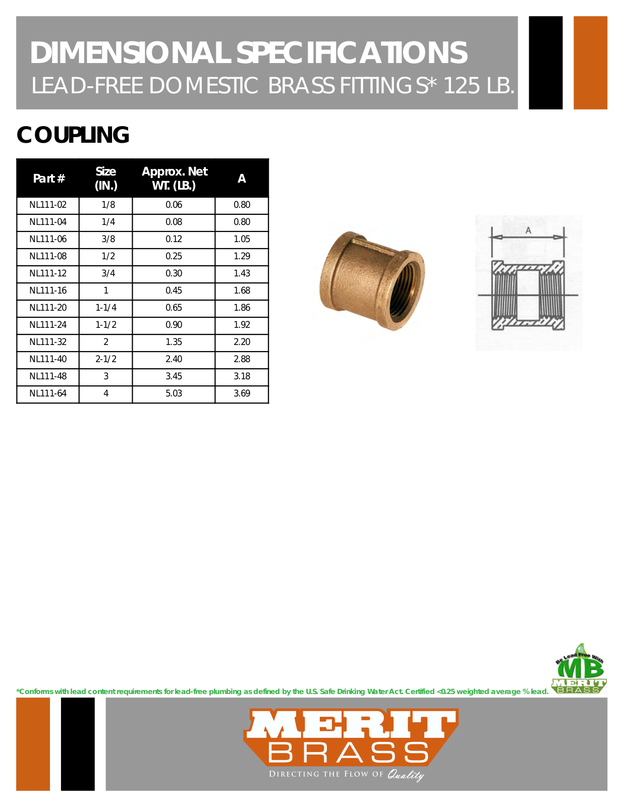 Merit Brass NL111-02, NL111-04, NL111-06, NL111-08, NL111-12 User Manual