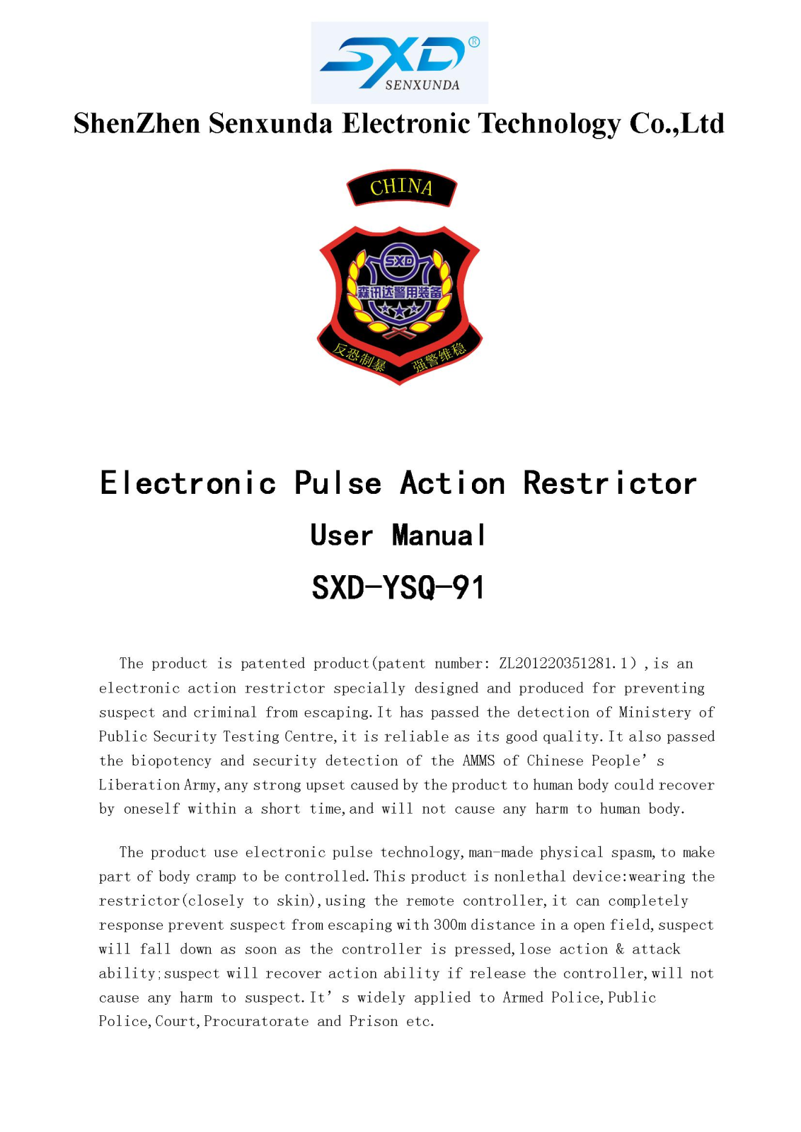 Senxunda Electronic Technology YSQ 91 User Manual