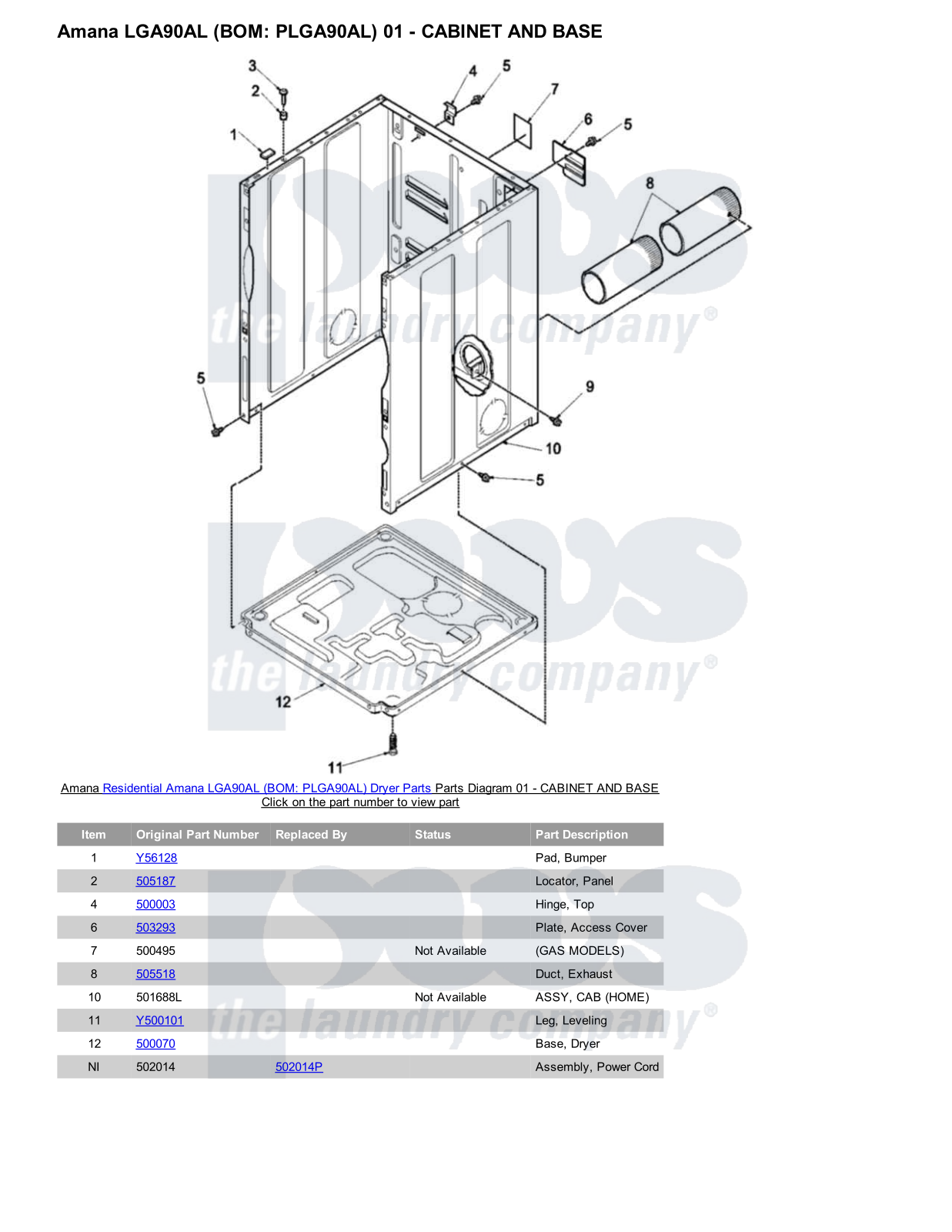 Amana LGA90AL Parts Diagram