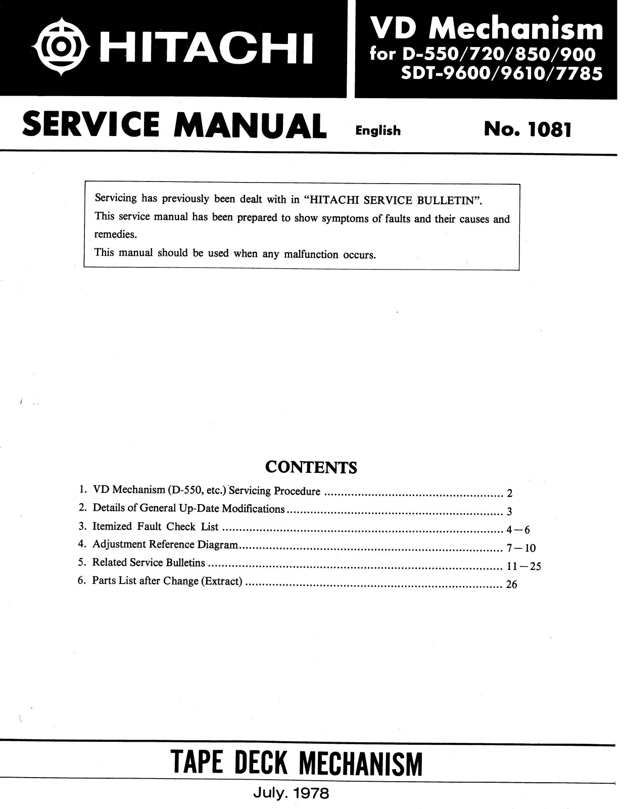 Hitachi VD-Mechanism Service Manual