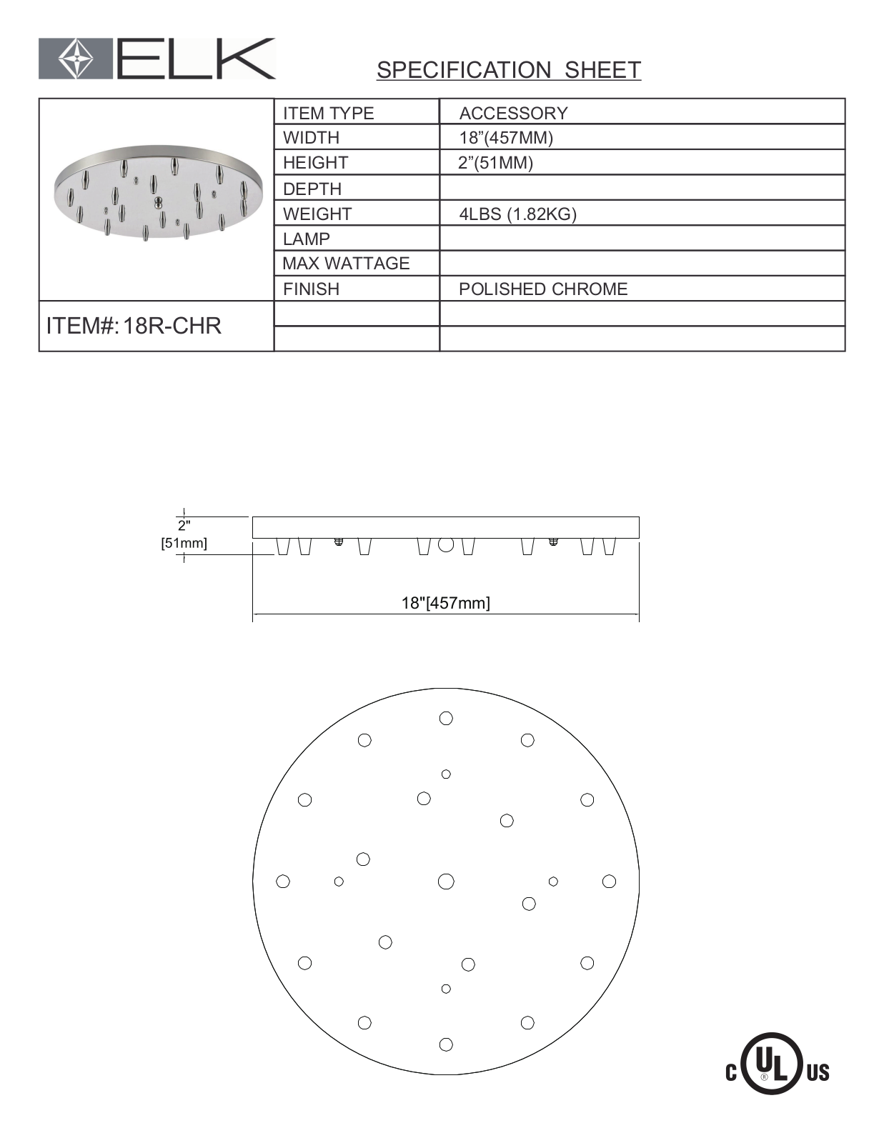 ELK Lighting 18RCOLOR Specifications