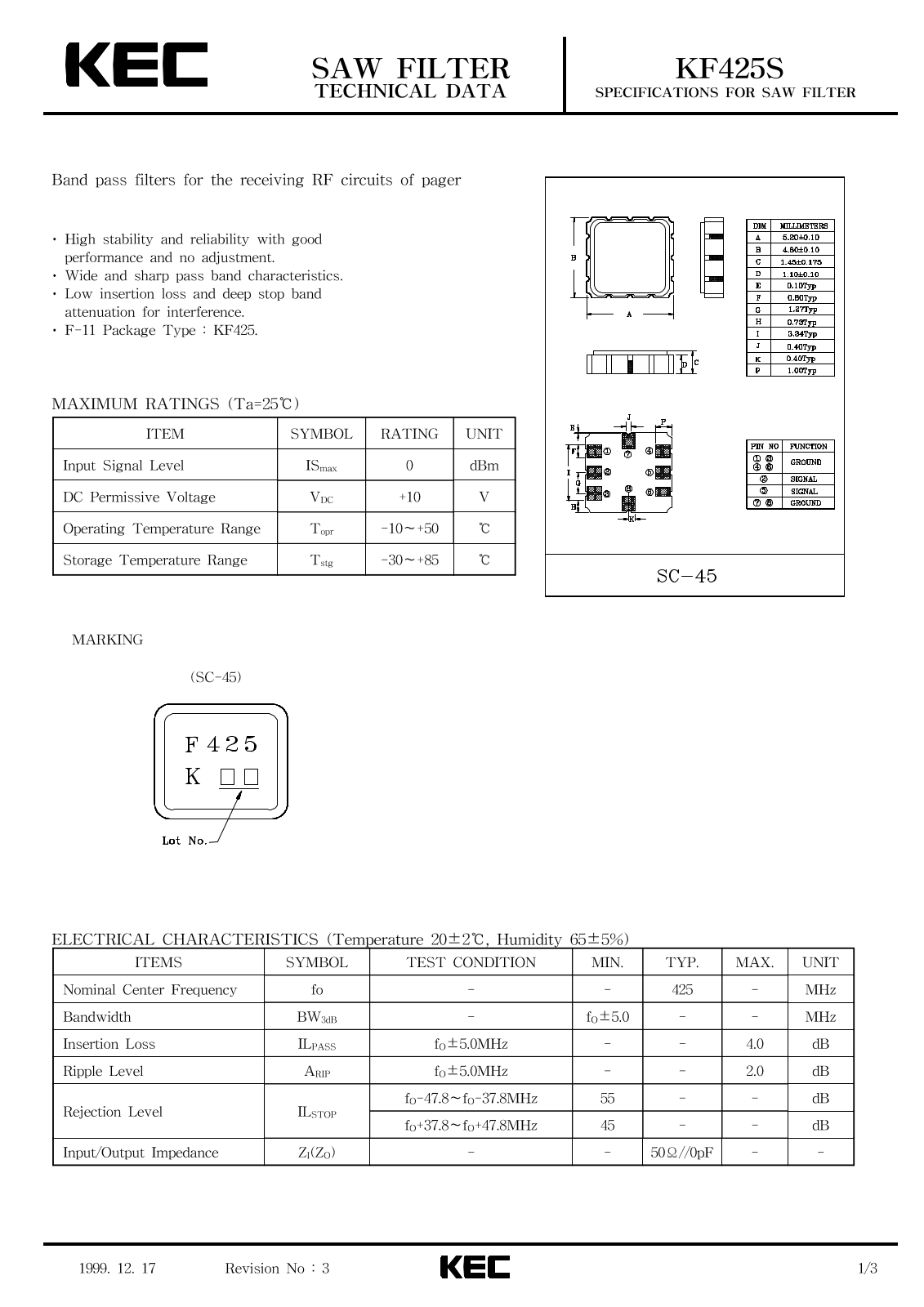 KEC KF425S Datasheet