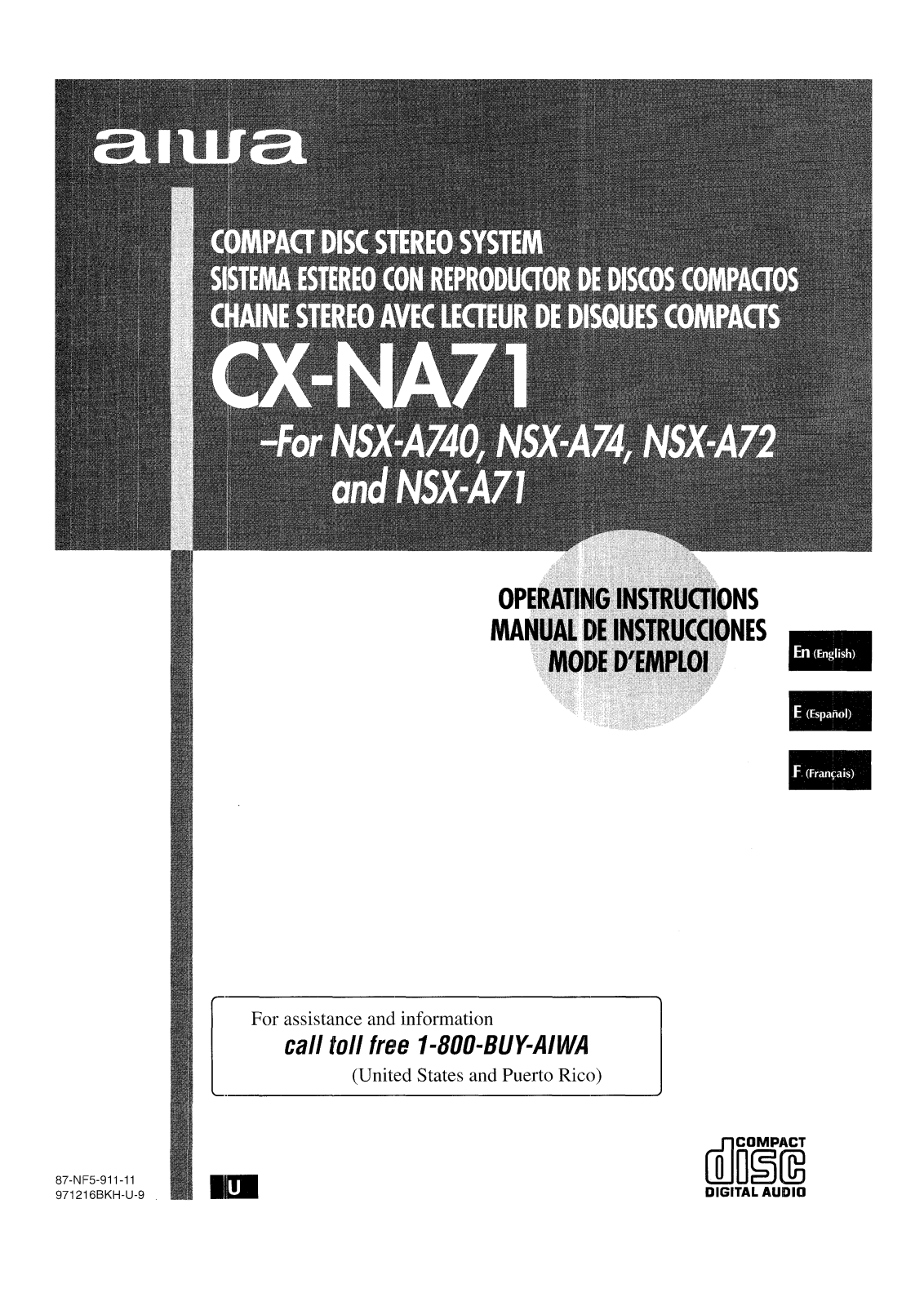 Aiwa NS-XA740, NS-XA74, NS-XA72, NS-XA71 Owners Manual