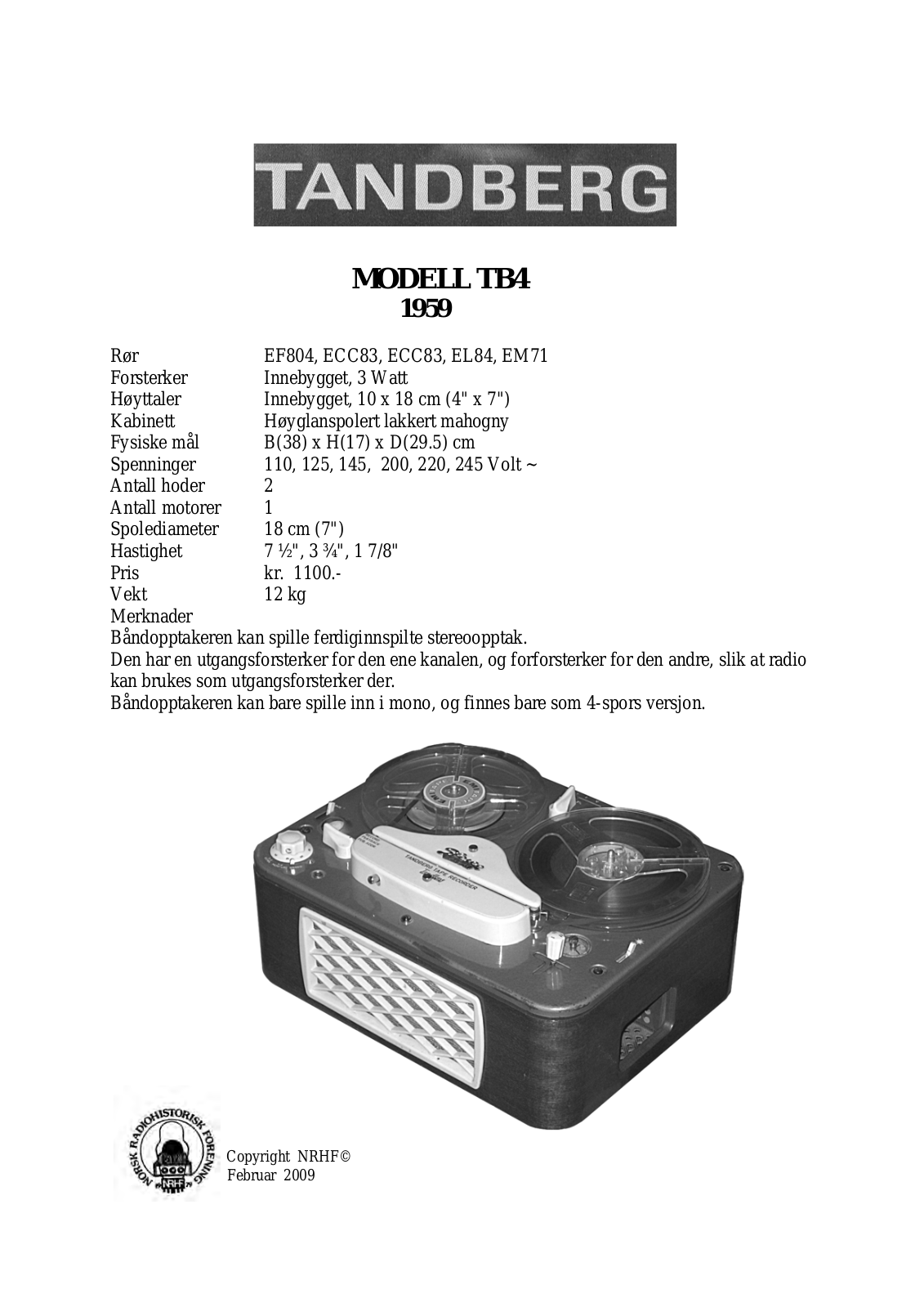 Tandberg TB-4 Schematic