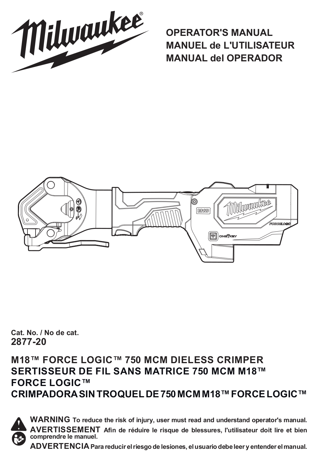 Milwaukee M18 FORCE LOGIC 2877-20 Operator's Manual