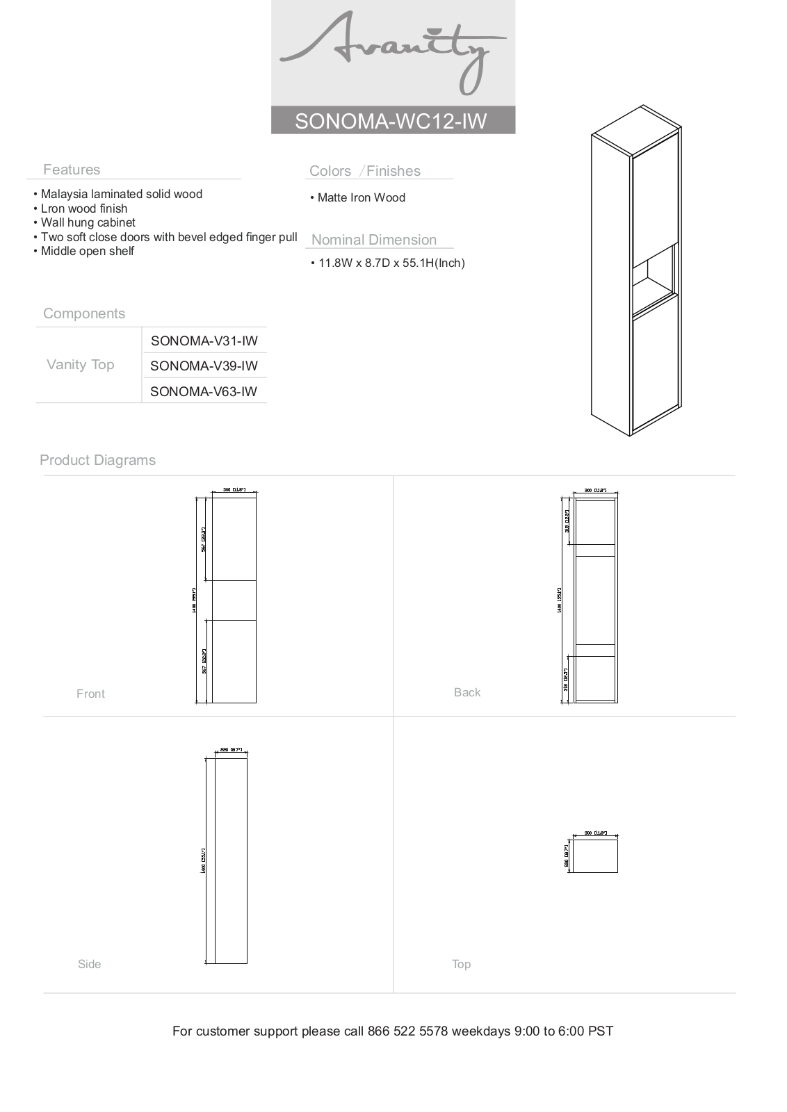 Avanity SONOMAWC12RK Specifications - ManualMachine.com