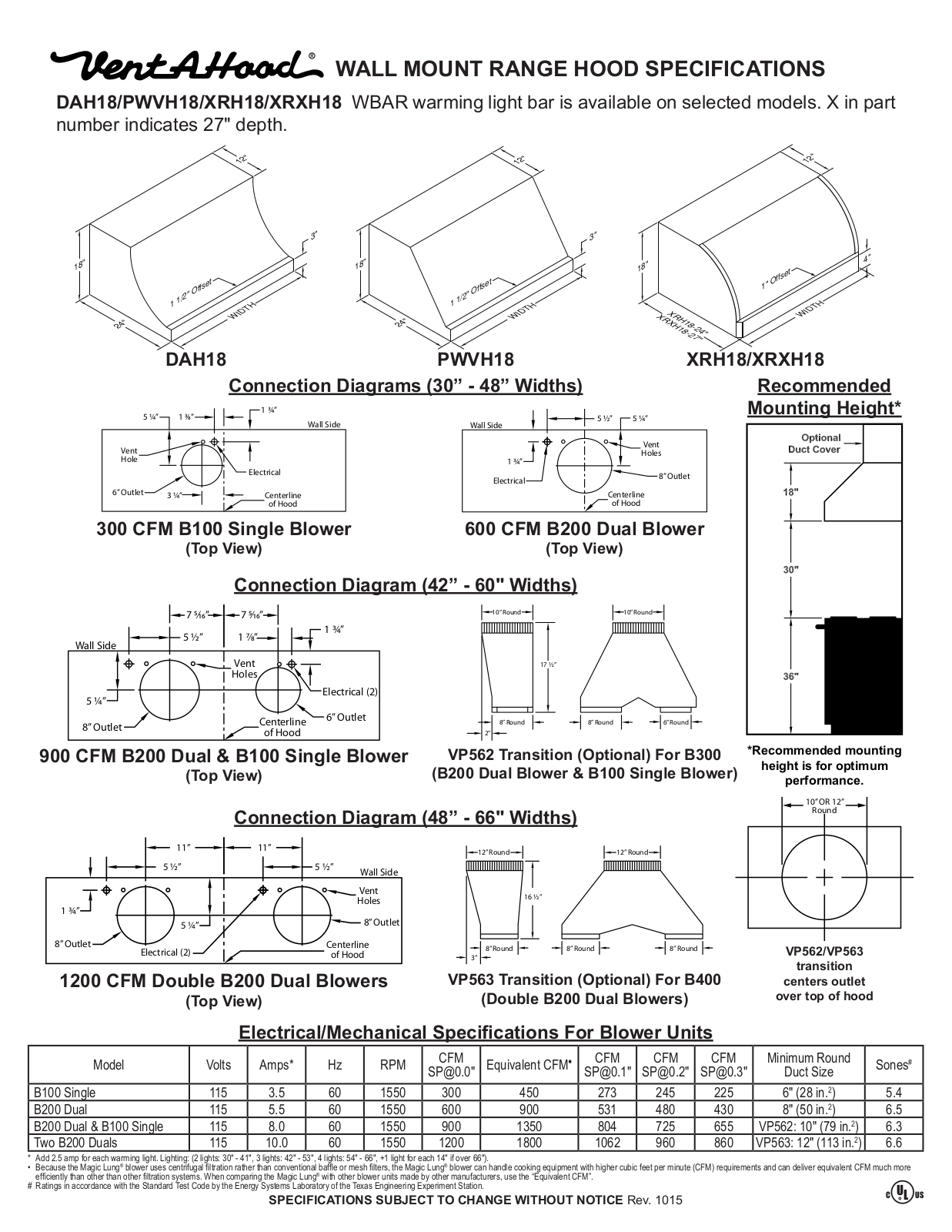 Vent-A-Hood XRH18236WHAS Installation manual