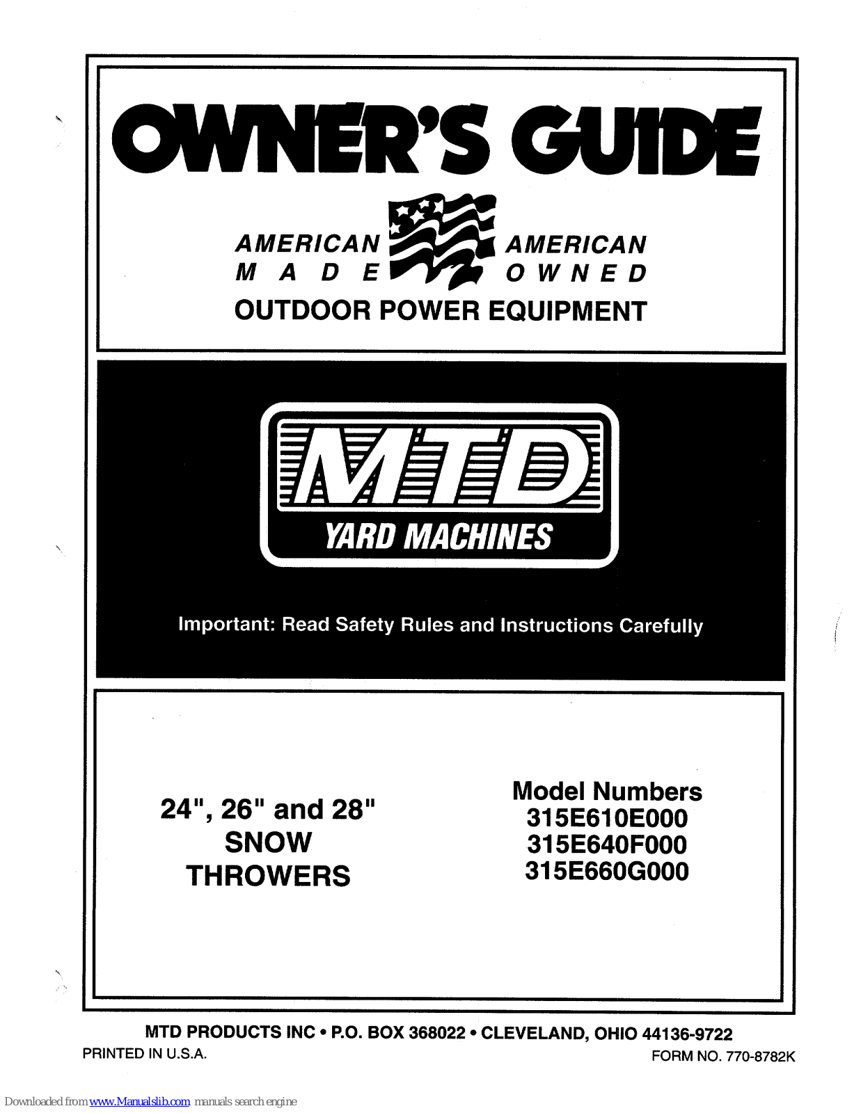 MTD 315E610E000, 315E640F000, 315E660G000 Owner's Manual