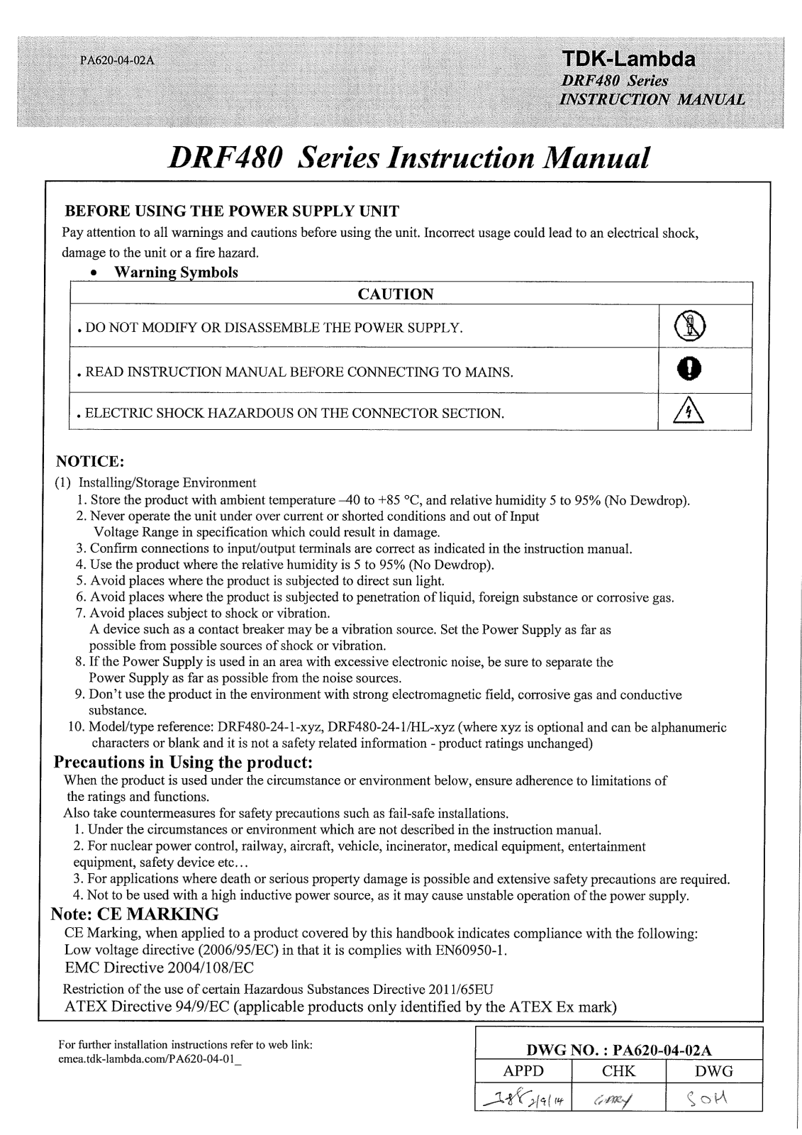 TDK-Lambda DRF-480-24-1, DRF-480-24-1/HL, DRF-480 User guide